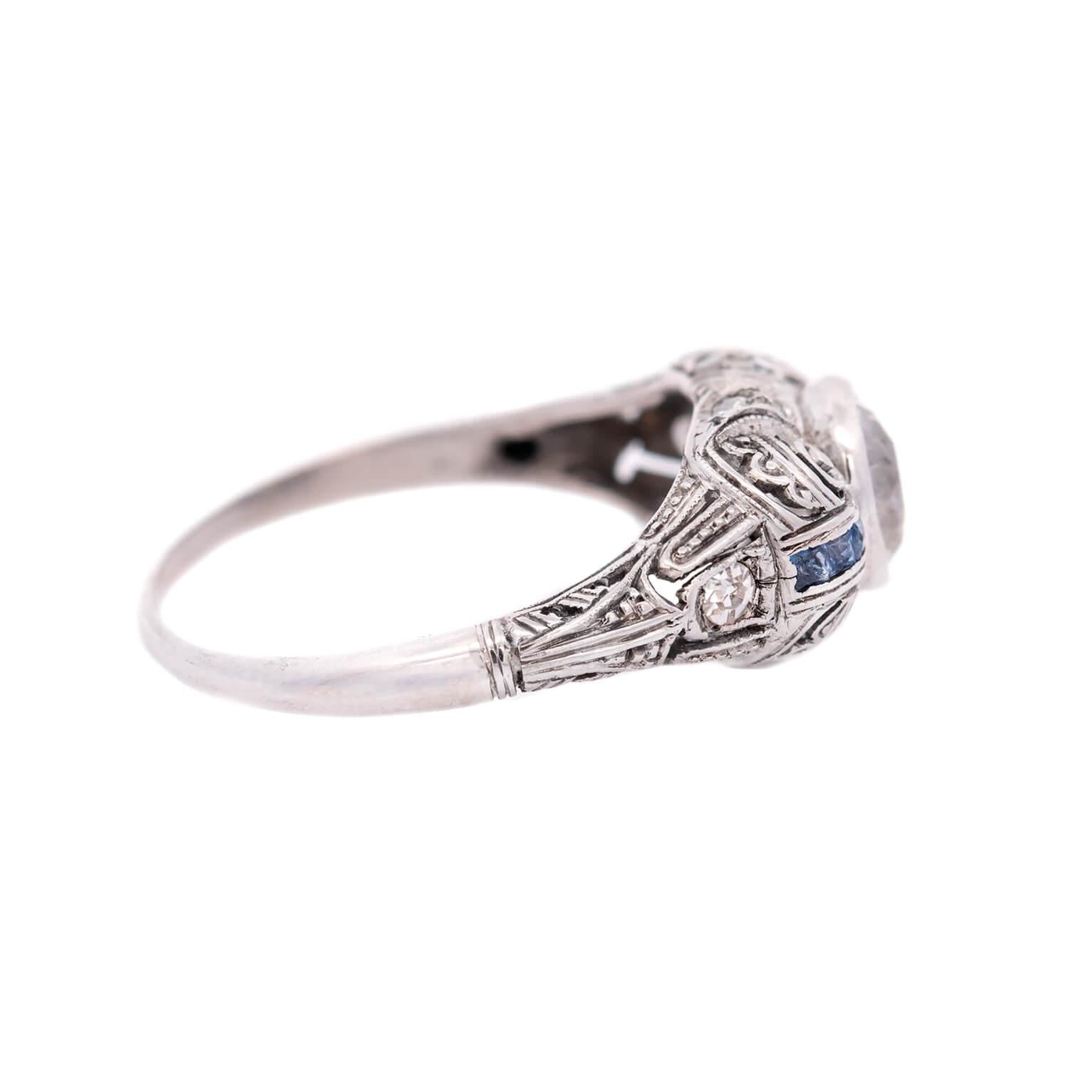 Art Deco Platinum Diamond & Sapphire Engagement Ring 1.03ct - Vintage Wedding Band, Anniversary Gift for Her, Proposal Jewelry