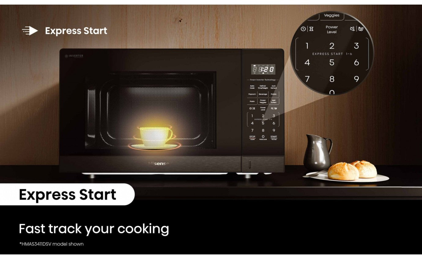 Hisense 20L 800W Compact Microwave Oven - Black (HMAS2008BP) for Small Kitchen, Dorm Room & Office | Fast Cooking & Reheating