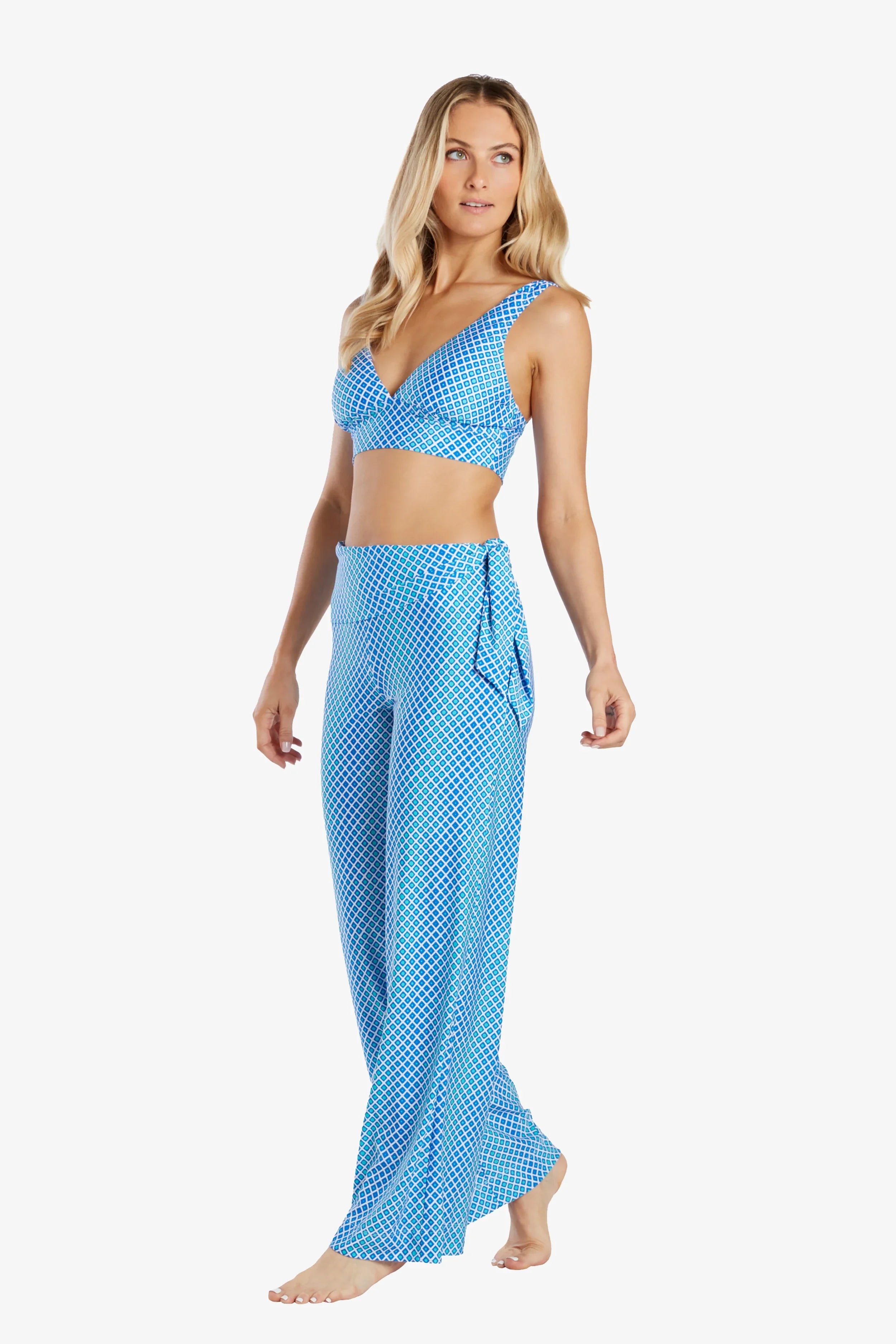 Relaxed Side Tie UPF 50+ Pants with Ombre Geometric Print - Perfect for Beach Vacations, Yoga & Summer Outdoor Activities
