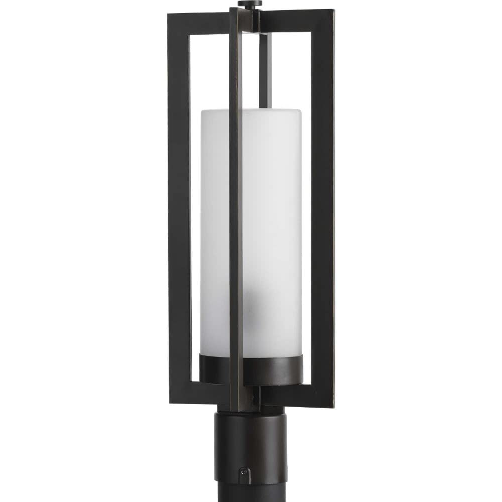 Progress Lighting Janssen Collection 1-Light Outdoor Post Lantern - Oil Rubbed Bronze Finish, Etched Glass Shade, Craftsman Style (20.63