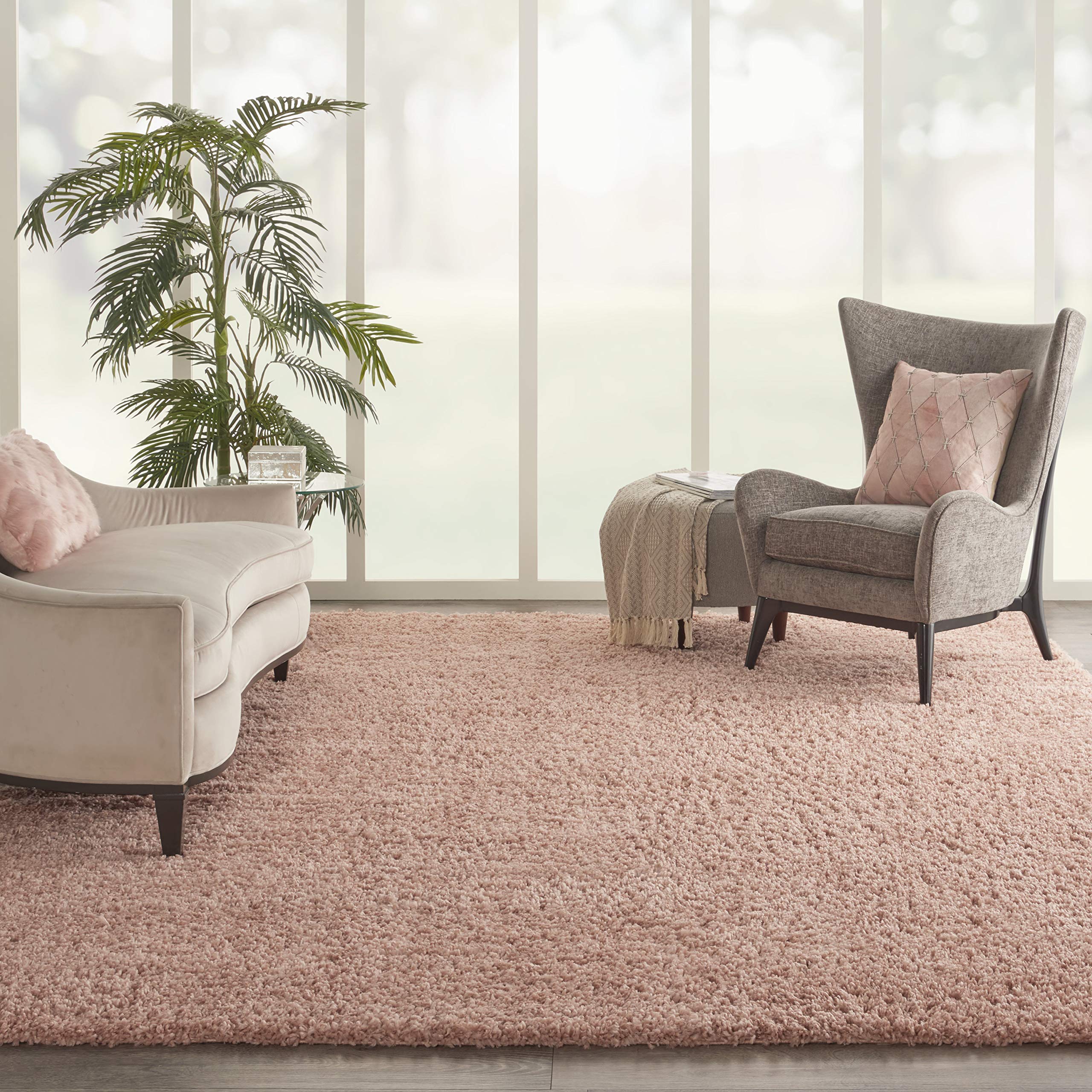 Nourison Malibu Shag Solid Blush 9' x 12' Area Rug - Soft Plush Easy-Clean Non-Shedding Shaggy Carpet for Bedroom, Living Room, Dining Room & Kitchen - Perfect for Cozy Home Decor and High-Traffic Areas