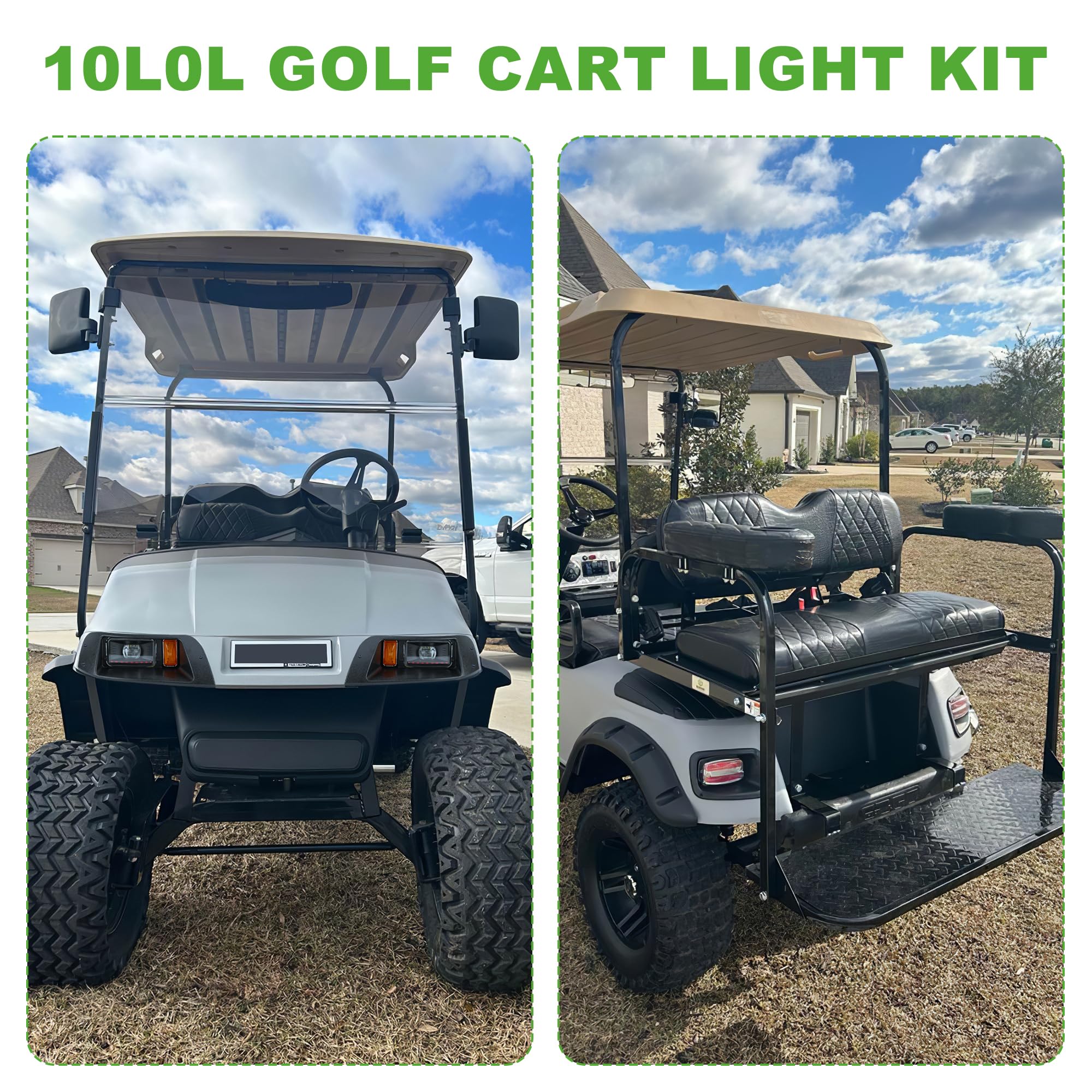EZGO TXT Golf Cart Headlight Kit 1996-2013 (10L0L) - Complete 12V-48V Lighting Set with LED Headlights, Tail Lights & Turn Signals | Daytime Safety Mode for Club Car, Yamaha & More | Perfect for Night Golfing, Camping & Neighborhood Cruising