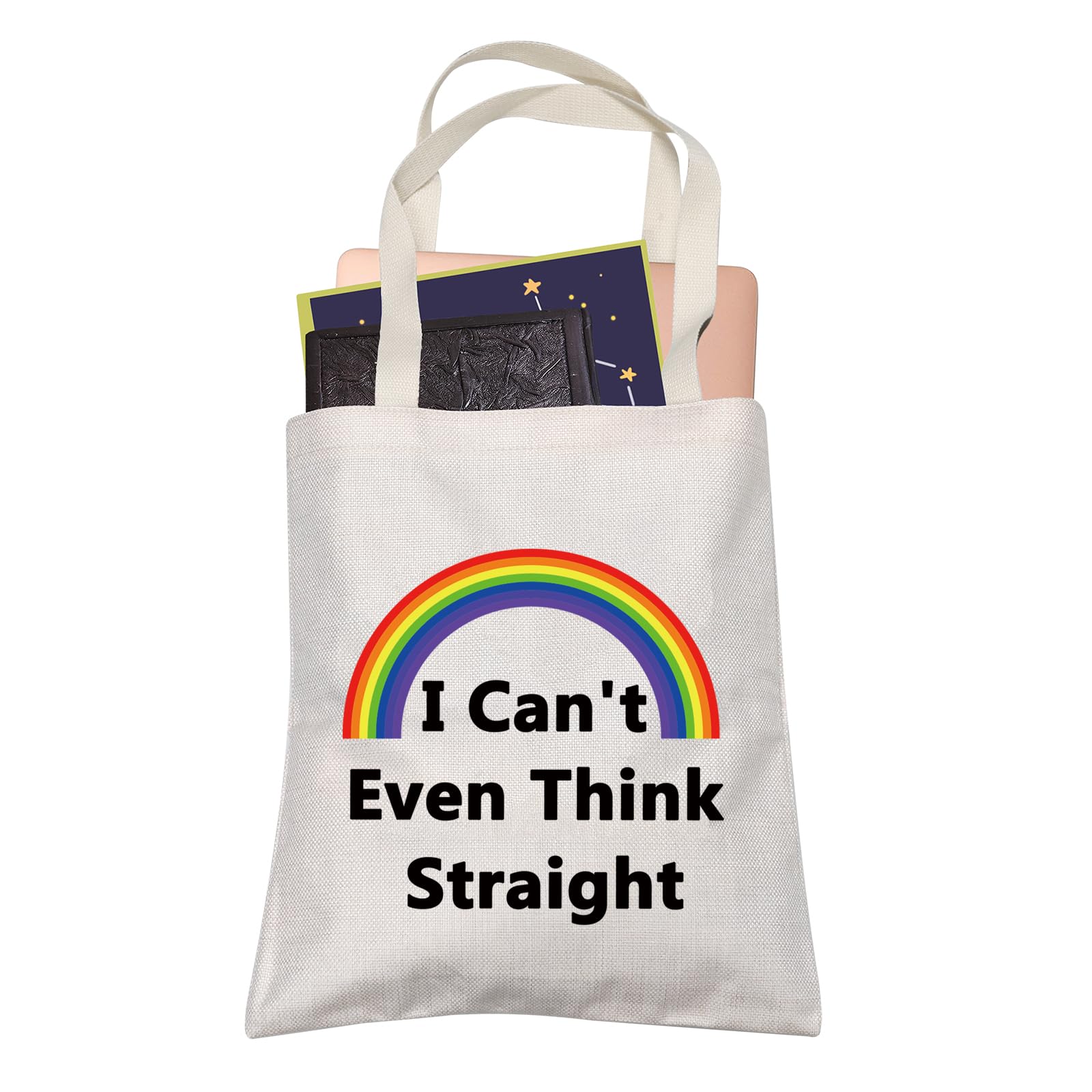 LEVLO Rainbow LGBT Pride Tote Bag - 'I Can't Even Think Straight' Funny Shopping Bag for Lesbian Gay Bisexual Transgender - Perfect Birthday Gift for Pride Month, LGBTQ+ Events & Daily Use