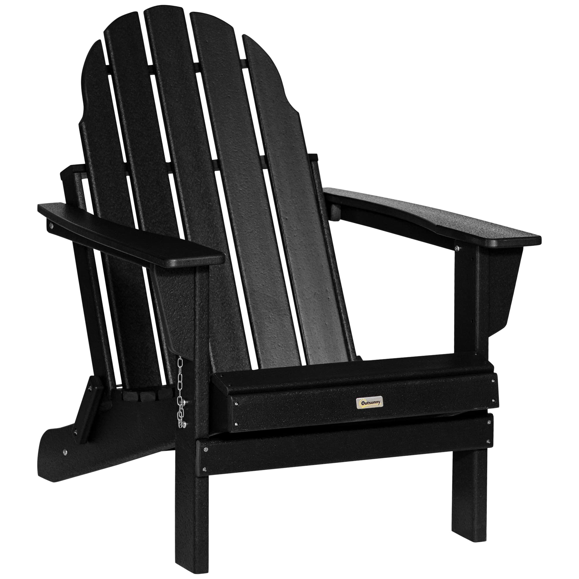 Outsunny Folding Adirondack Chair - All-Weather HDPE Outdoor Lounge Chair for Patio, Deck, Lawn & Fire Pit Seating - Durable Black Garden Furniture for Backyard Relaxation & Camping