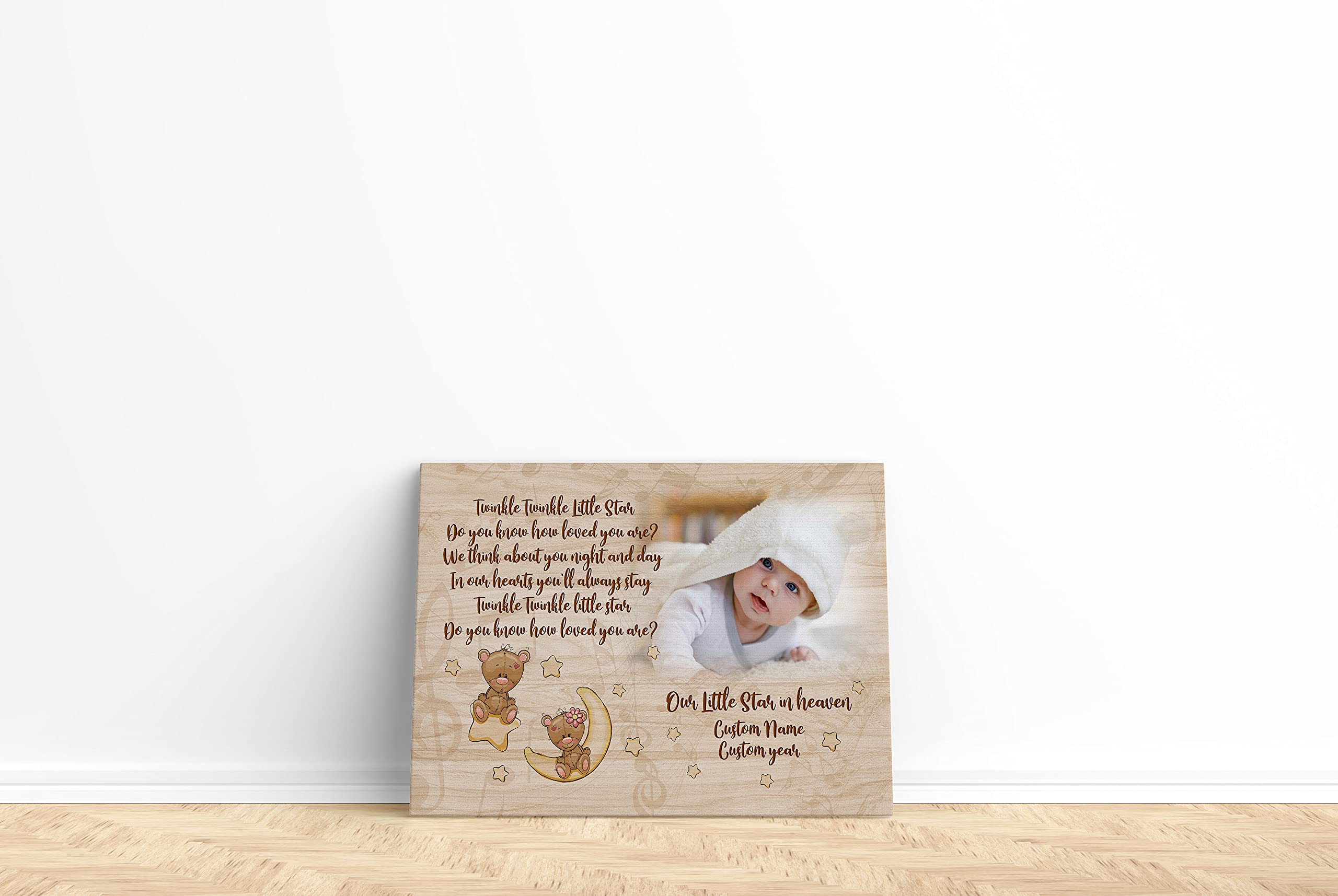 Personalized Baby Memorial Canvas - Twinkle Twinkle Little Star | Sympathy Gift for Infant Loss, Child Loss & Grieving Parents | 16x12 Inch Remembrance Art for Nursery, Memorial Wall or Healing Space