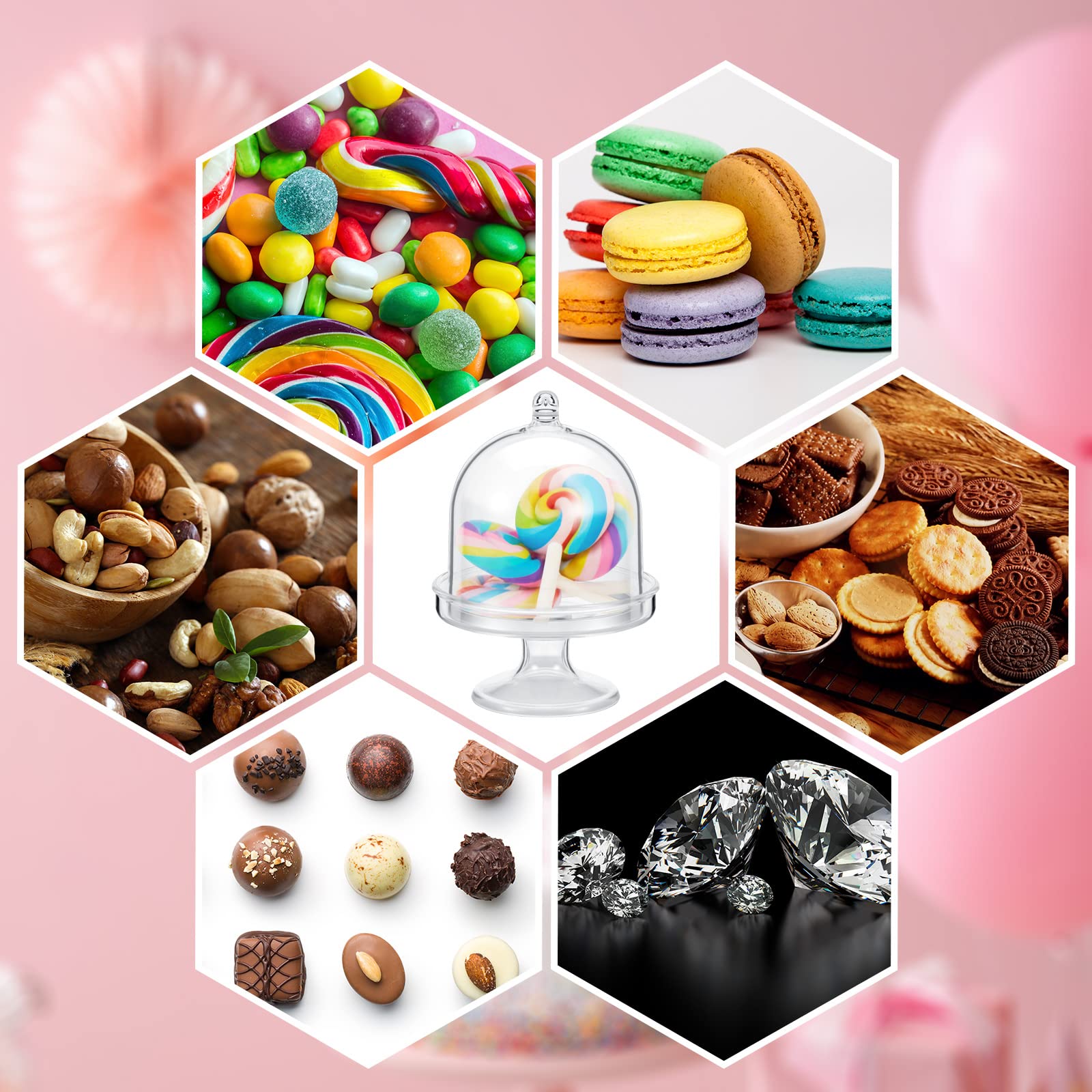 48-Piece Clear Mini Plastic Cupcake Stand with Lid - Round Cake Holder for Desserts, Candy & Chocolate Display - Perfect for Parties, Weddings & Bakery Showcases
