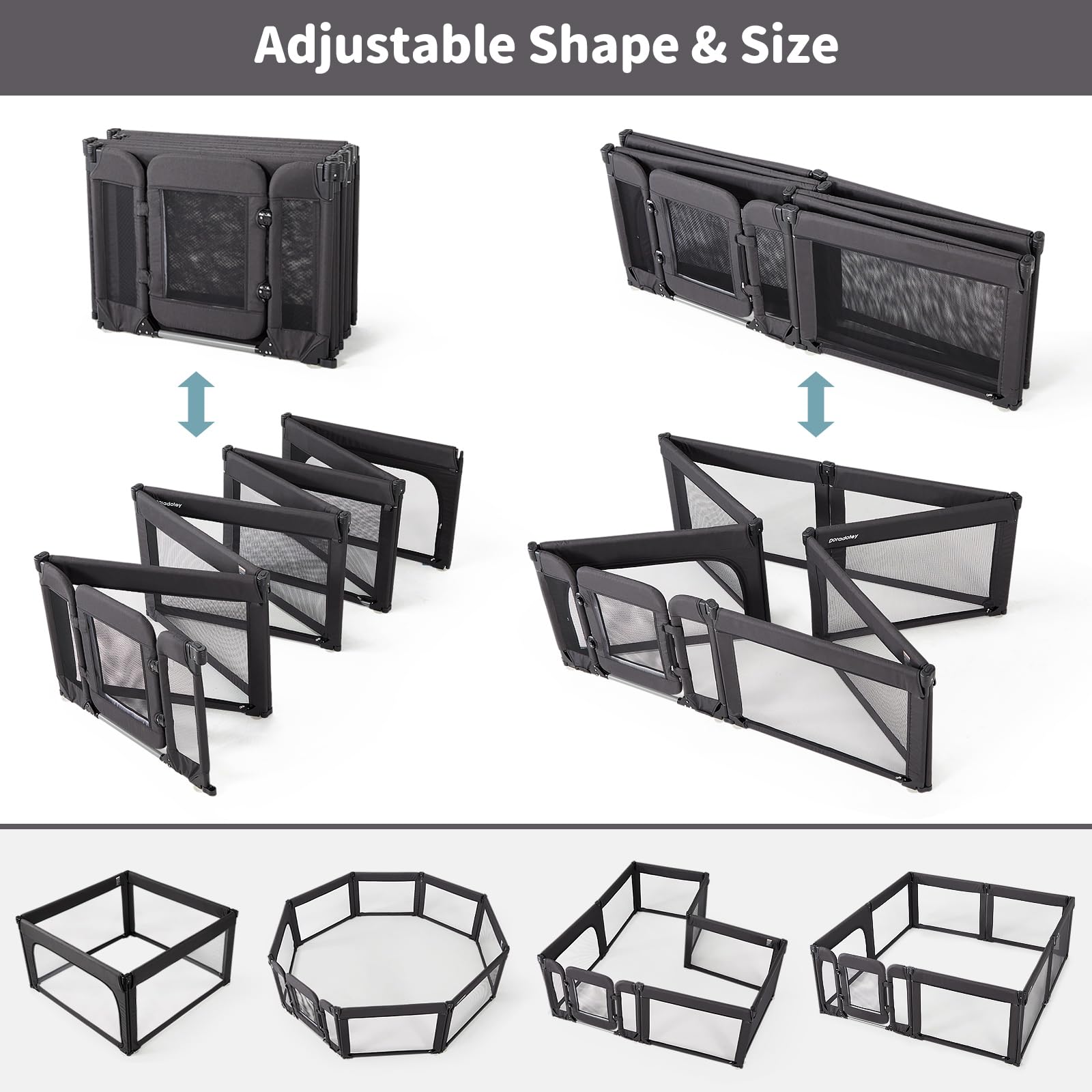 **Foldable Baby Playpen with Door - Adjustable Heavy-Duty Play Yard for Toddlers & Infants - Large Safety Play Area Fence - Ideal for Home, Nursery & Outdoor Use - Black**