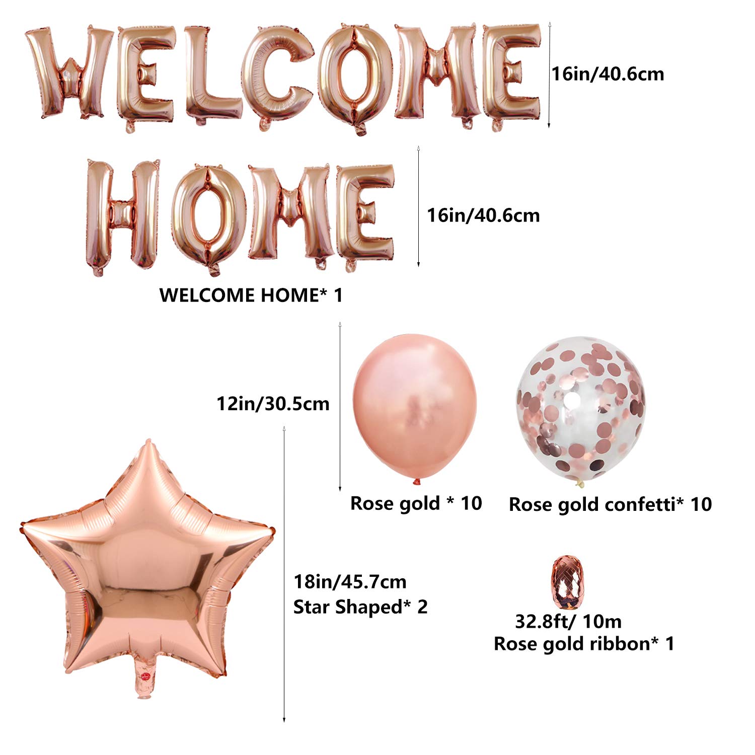 24 Pack Gold Rose Welcome Home Letter Balloon Banner with Star Sequin Balloons - Perfect for Home Decor, Family Reunions, Birthday Parties & Celebration Decorations