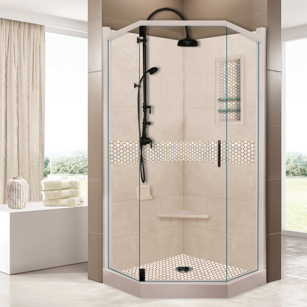 Neo Angle Brown Sugar Sistine Stone & Honey Hex Mosaic Tile - DIY Shower Remodel Kit for Bathroom, Backsplash, and Flooring Renovation