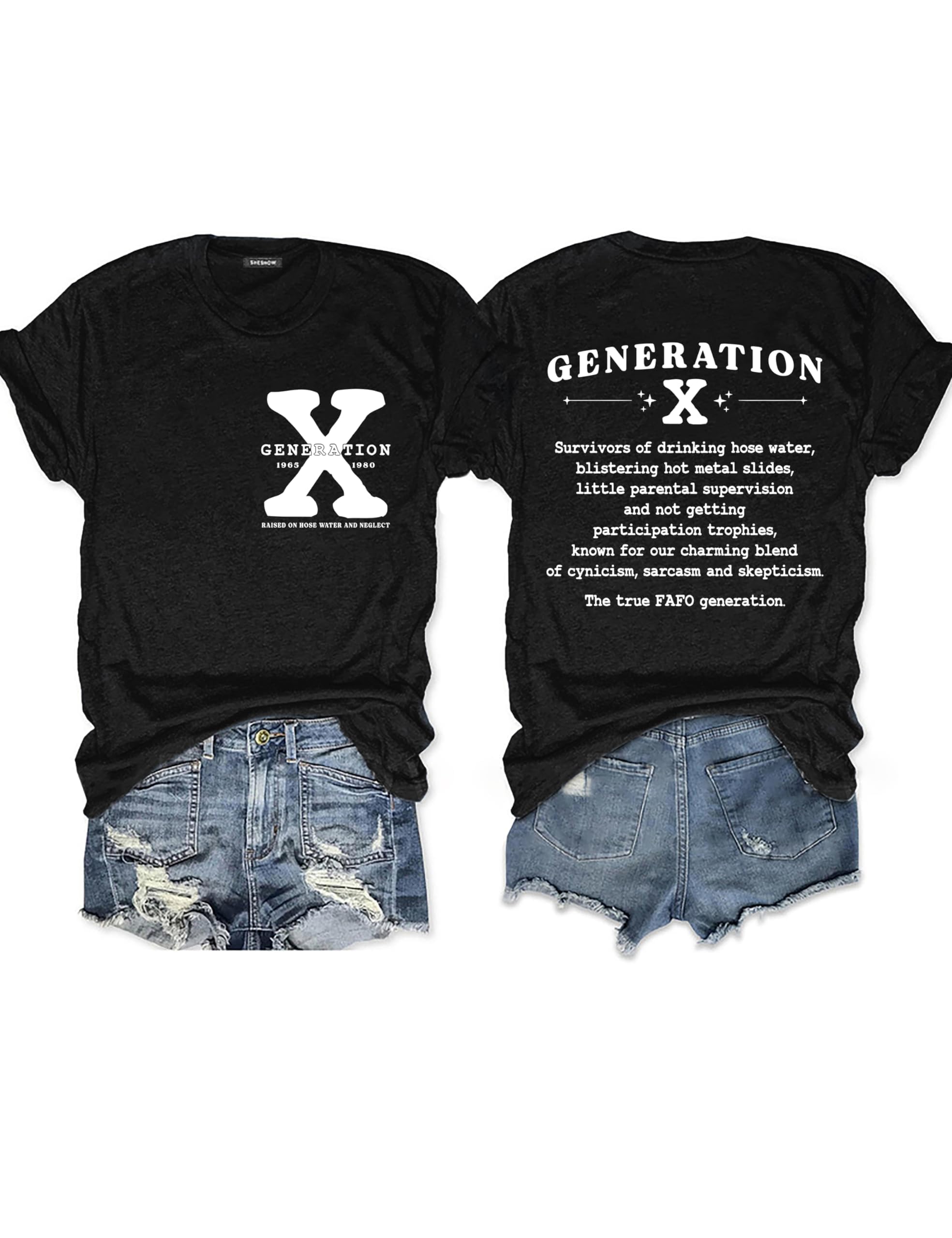 Vintage Gen X T-Shirt for Women - Funny 'Raised On Hose Water and Neglect' Printed Tee | Retro 90s Nostalgia Graphic Top | Perfect for Casual Wear, Parties & Gift Giving