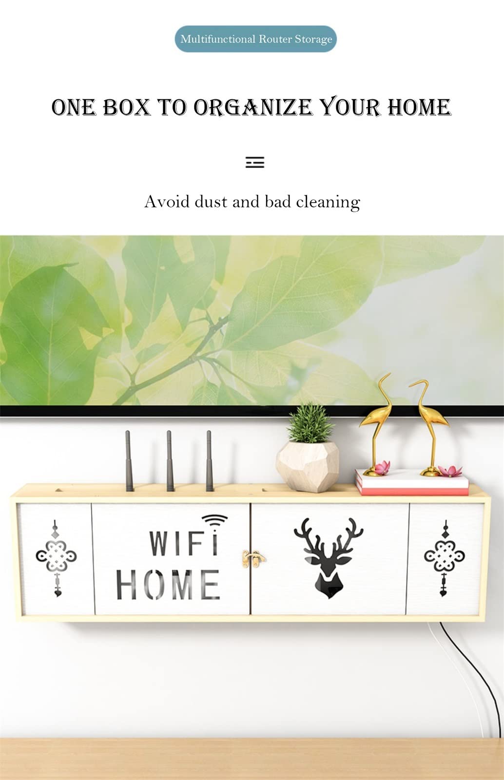 Wall-Mounted WiFi Router Storage Box with Cable Management - Decorative Cover for Hiding Wires, Modems & TV Set-Top Boxes - Perfect for Home & Office Organization