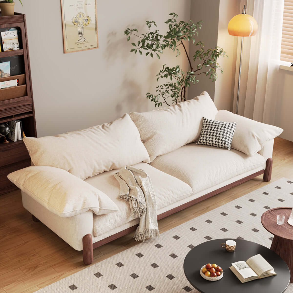 Premium Solid Wood 3-Seater Sofa with Armrests - Oversized Comfortable Couch for Living Room, Lounge & Office - Modern Farmhouse Style Furniture for Home Decor