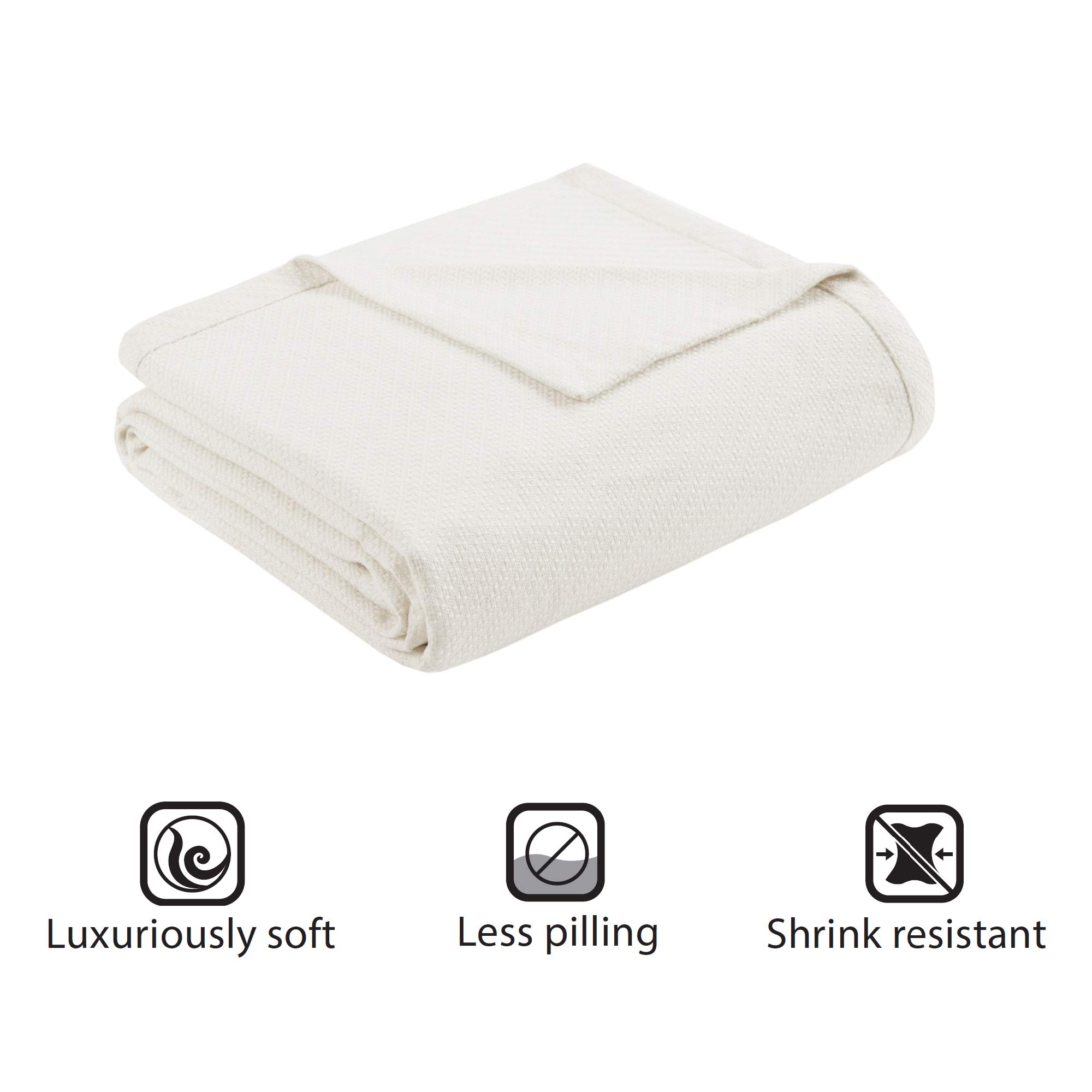 Madison Park Liquid Cotton Luxury Blanket - Ultra Soft 100% Ring Spun Cotton - Full/Queen Size Ivory Blanket for Bed, Couch & Sofa - Perfect for Cozy Nights, Lounging & Home Decor