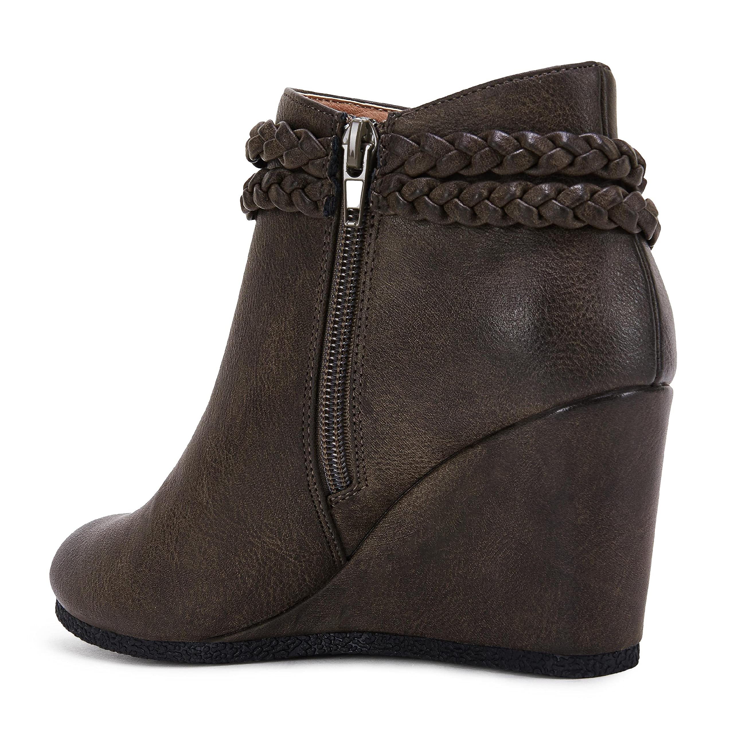 Women's Western Wedge Ankle Boots with Braided Fringe Strap - Comfortable Heeled Fall Booties for Casual Outfits & Country Style Dressing