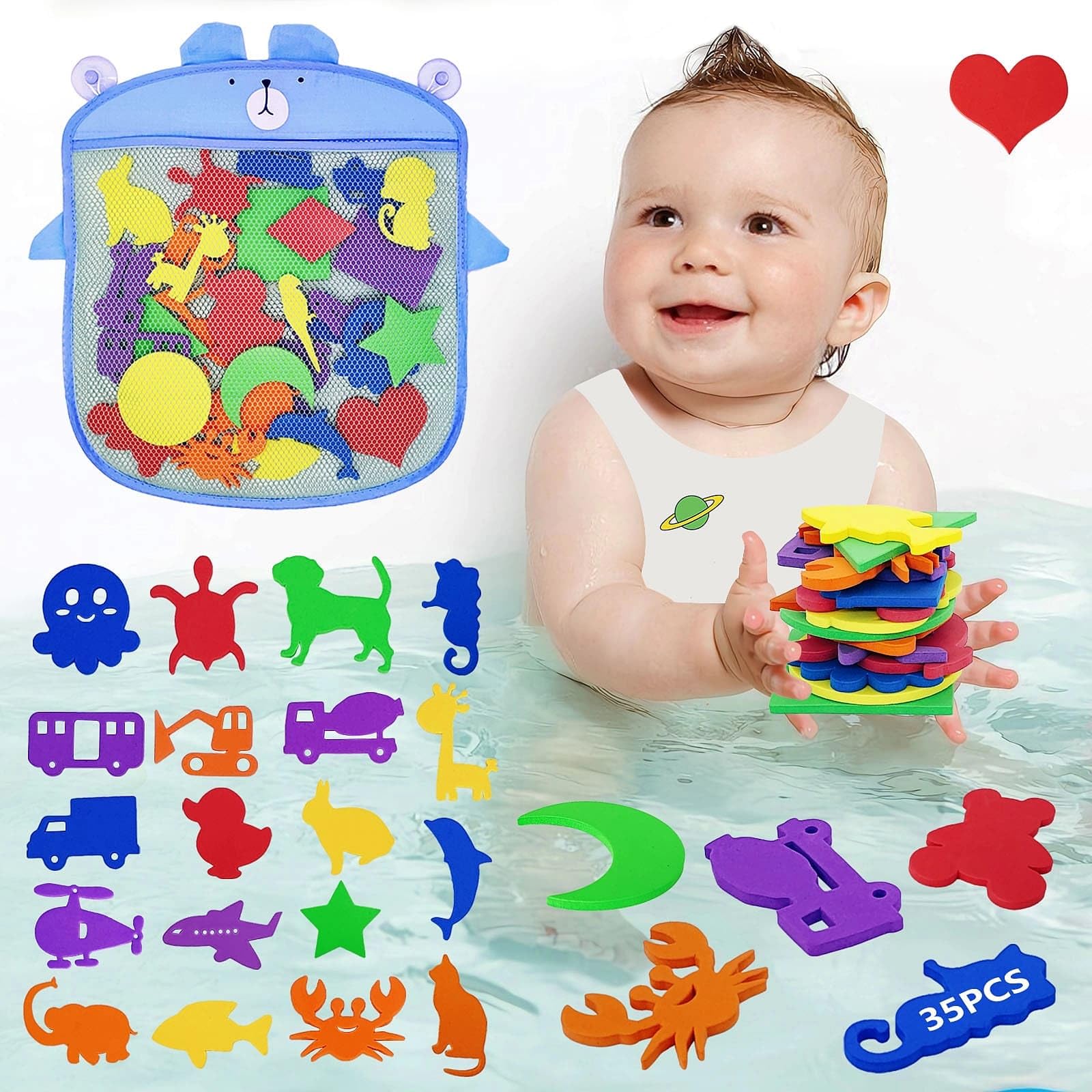 Non-Toxic Foam Bath Toys for Toddlers 1-3 Years - Safe Bathtub Toys with Storage Bag, Mold-Free Baby Bath Toys for 6-24 Months, Fun Learning Shower Toys for Boys & Girls Ages 1-5 - Perfect for Sensory Play, Bath Time Fun & Birthday Gifts