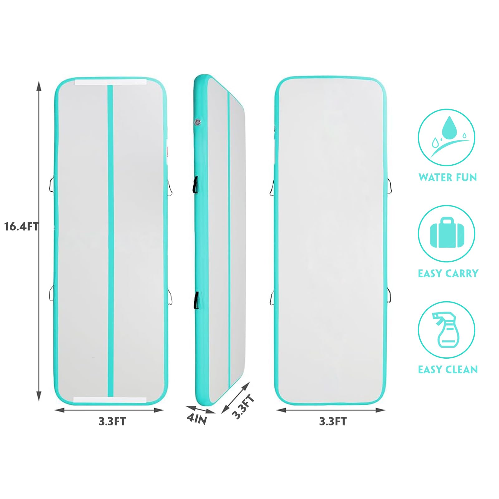 Inflatable Air Gymnastics Mat - 6.6ft/10ft/13ft/16ft/20ft Tumbling Mat with Air Pump - Training Mats for Gym, Yoga, Cheerleading & Water Gymnastics - Perfect for Home Workouts, Kids Play & Professional Training