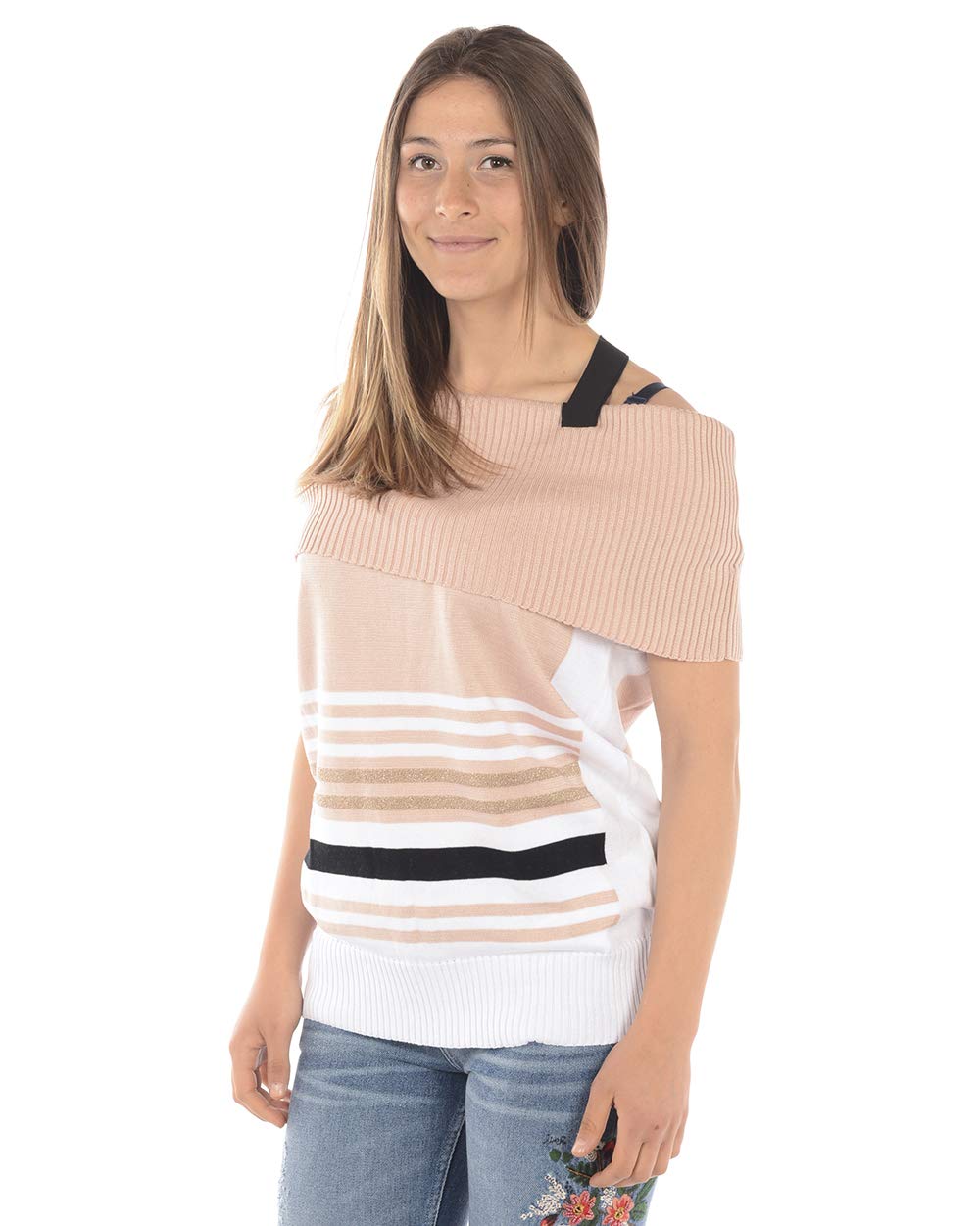 Women's Pink and White Pullover Sweater Size L - Cozy Knit Top for Casual Wear, Office, and Fall Outfits