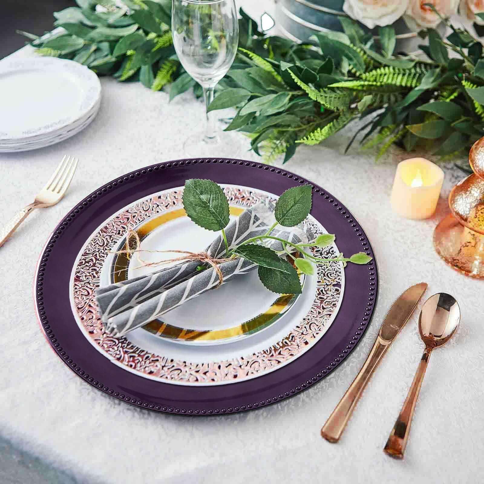 Efavormart 6-Pack 13 Inch Purple Beaded Round Charger Plates - Elegant Table Decor for Weddings, Holidays, Parties & Special Events - Perfect for Dining, Buffets & Centerpiece Displays