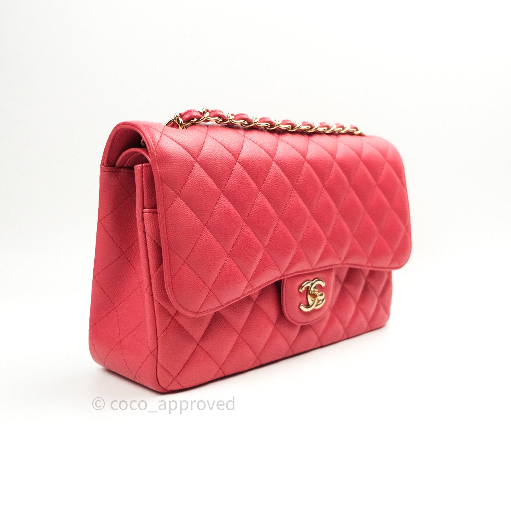 Chanel Classic Jumbo Double Flap Bag in Pink Caviar Leather with Gold Hardware - Luxury Designer Handbag for Women, Perfect for Parties, Weddings & Special Occasions
