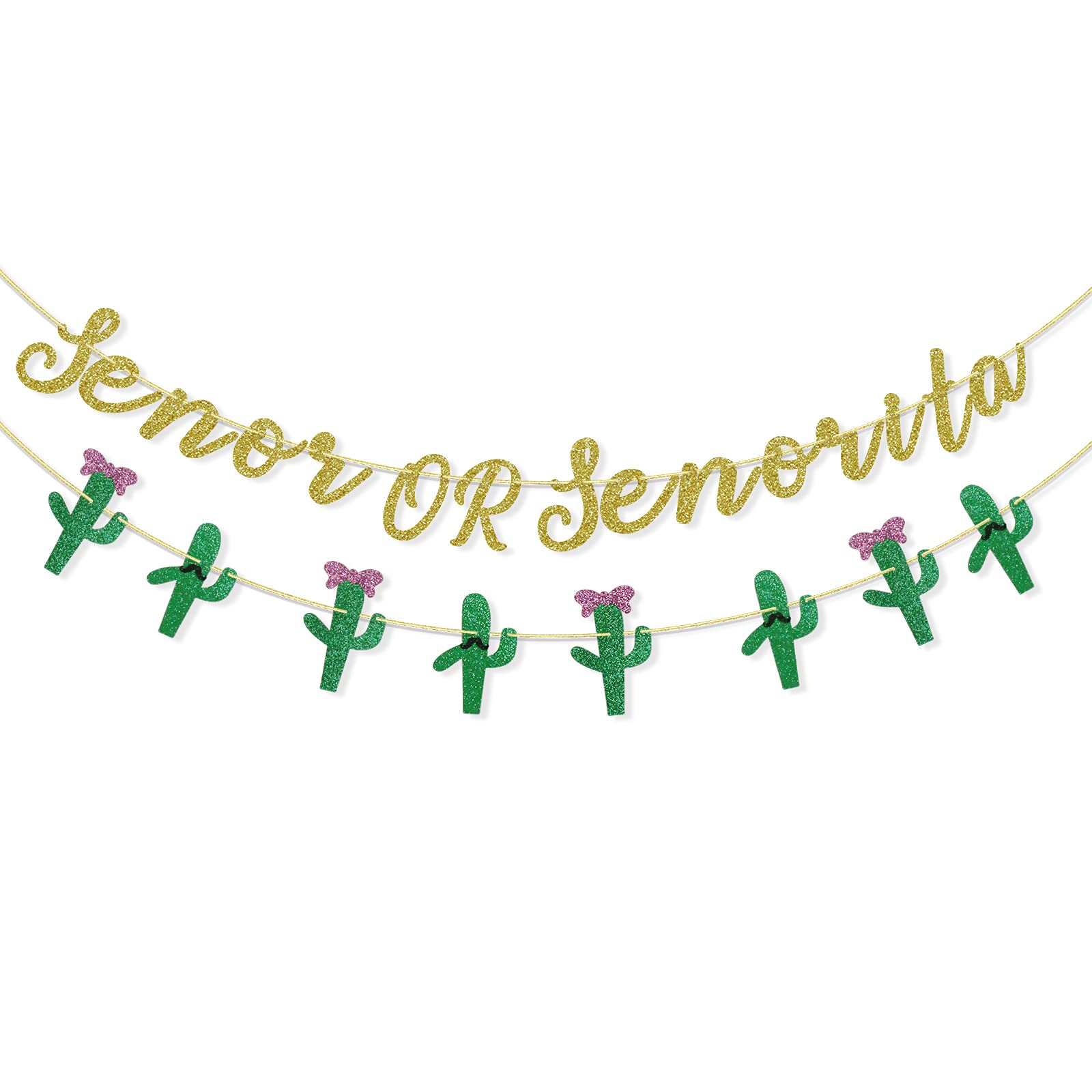 Mexican Theme Gender Reveal Banner - Senor or Senorita Glitter Cactus Garland for Baby Shower Decorations | Fiesta Party Decor for Boys or Girls | Perfect for Baby Showers, Gender Reveal Parties & Cinco de Mayo Celebrations