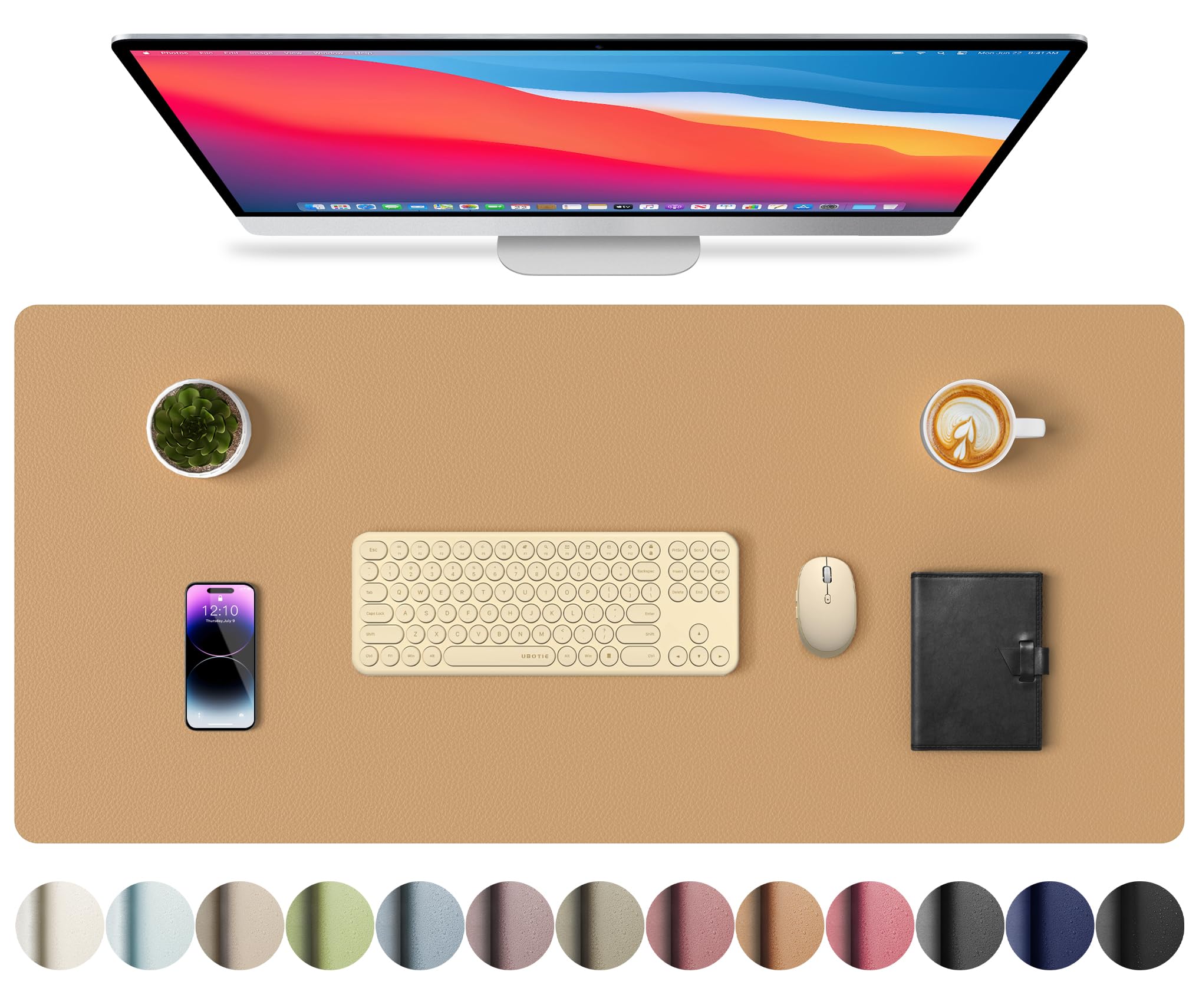 Aothia Premium PU Leather Desk Pad Protector - Large Non-Slip Office Desk Mat (35.4