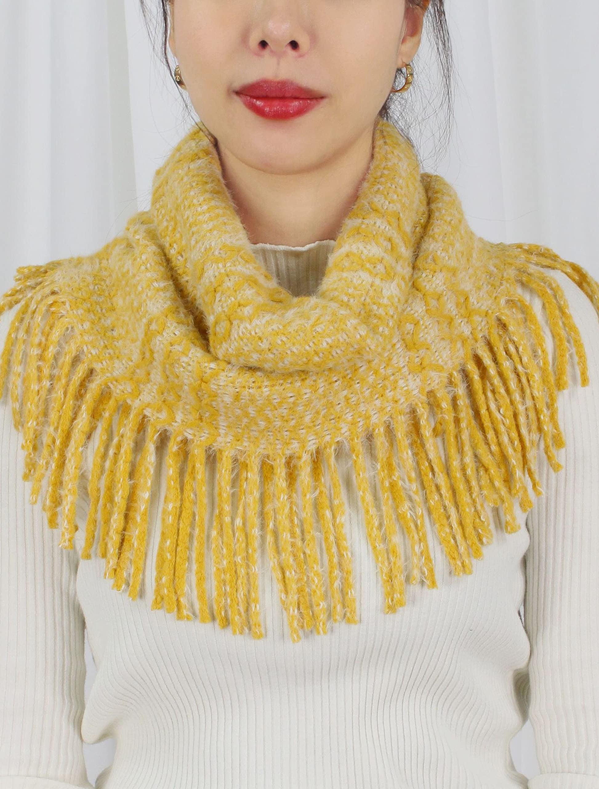 ScarvesMe Fashion Soft Two-Tone Knit Tube Winter Warm Infinity Loop Scarf with Tassels for Women - Cozy Cold Weather Accessory for Outdoors, Travel & Office Wear