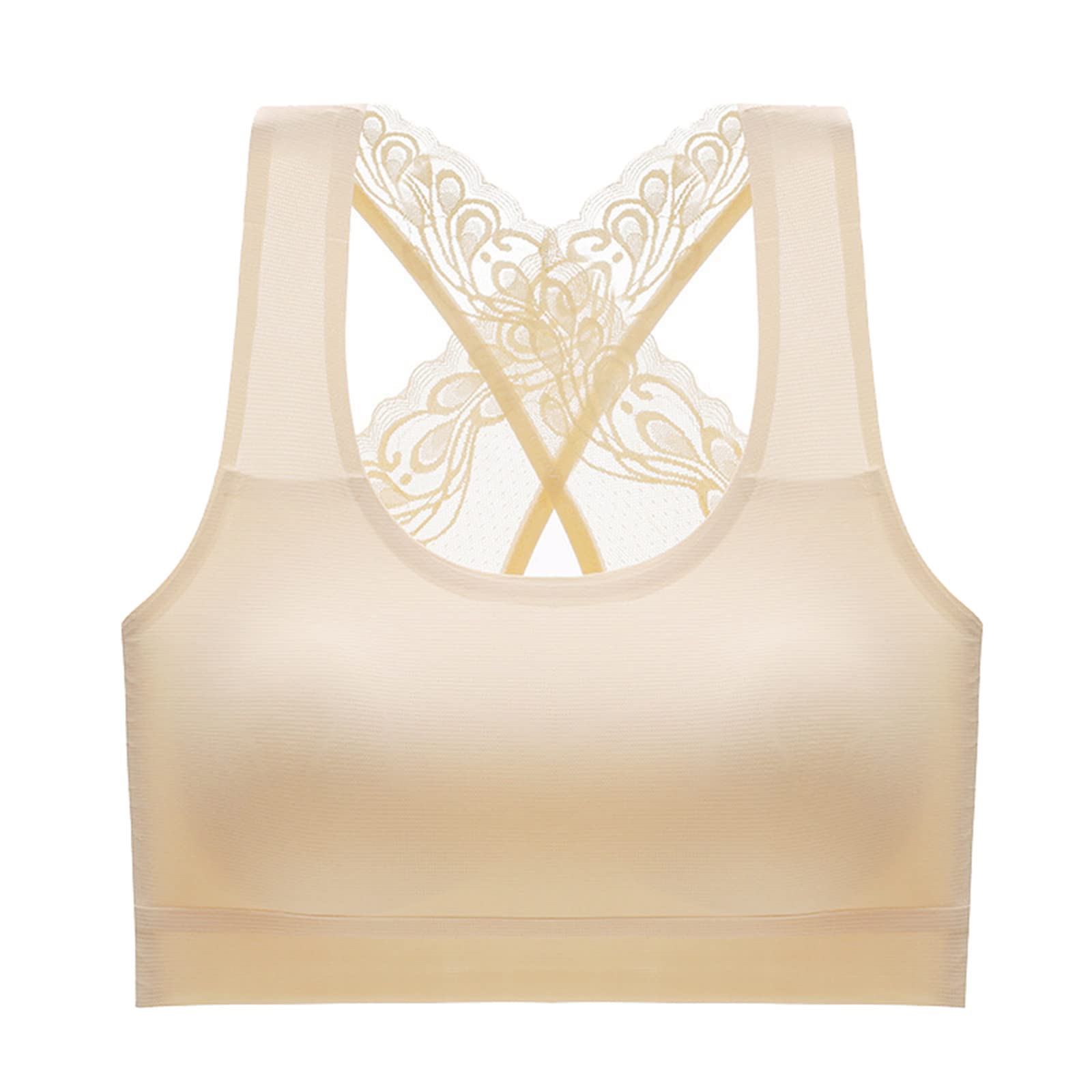 Sexy Plus Size Women's Lace Back Sports Bra - Wireless Comfort Cotton Lingerie for Yoga, Gym & Everyday Wear