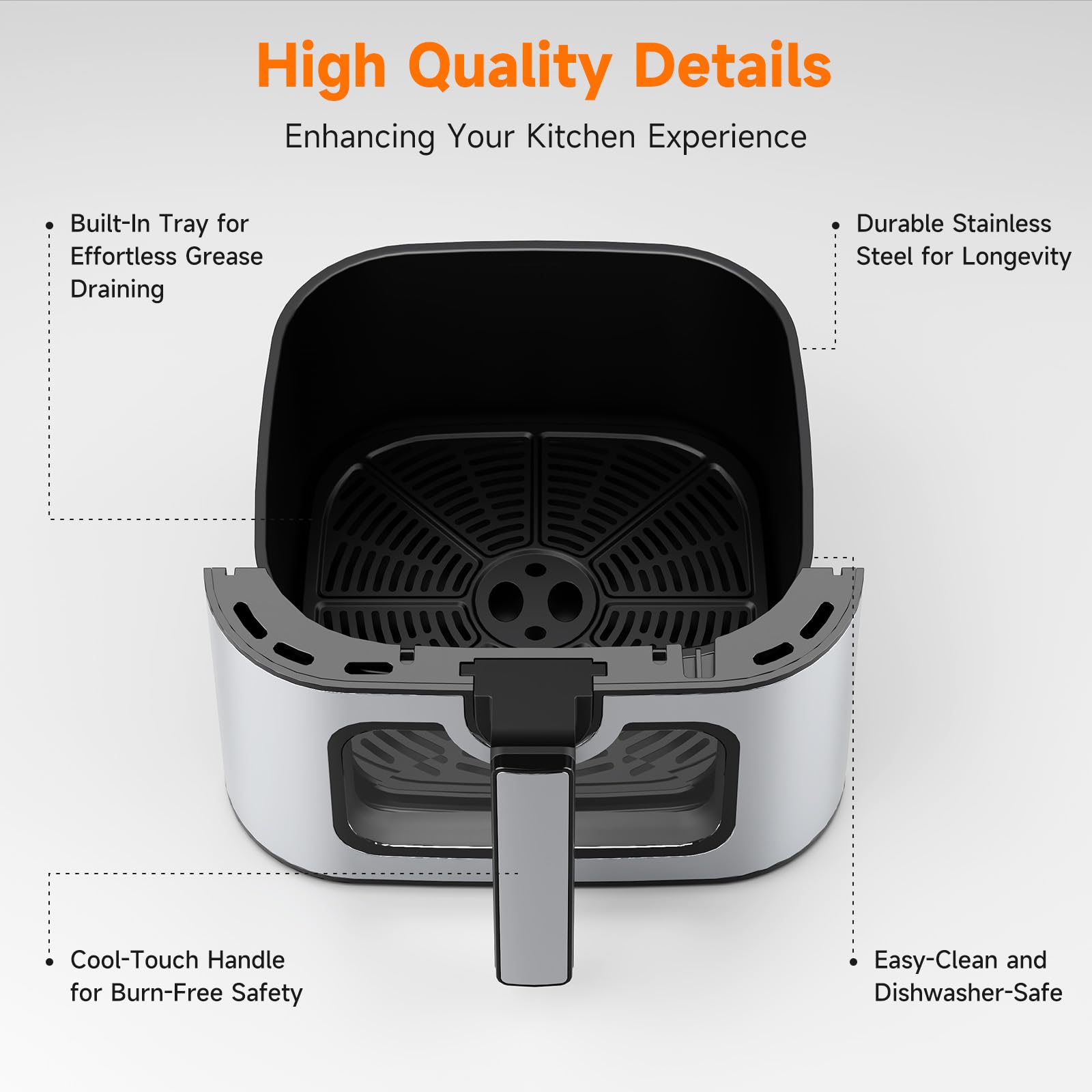 Kitchen Elite® 8.5QT XL Stainless Steel Air Fryer Oven with View Window - 10 One-Touch Functions, Precise Temperature Control, 90% Less Oil, 1700W Rapid Heating for Roasting, Baking & Dehydrating - Perfect for Healthy Cooking, Meal Prep & Family Dinners