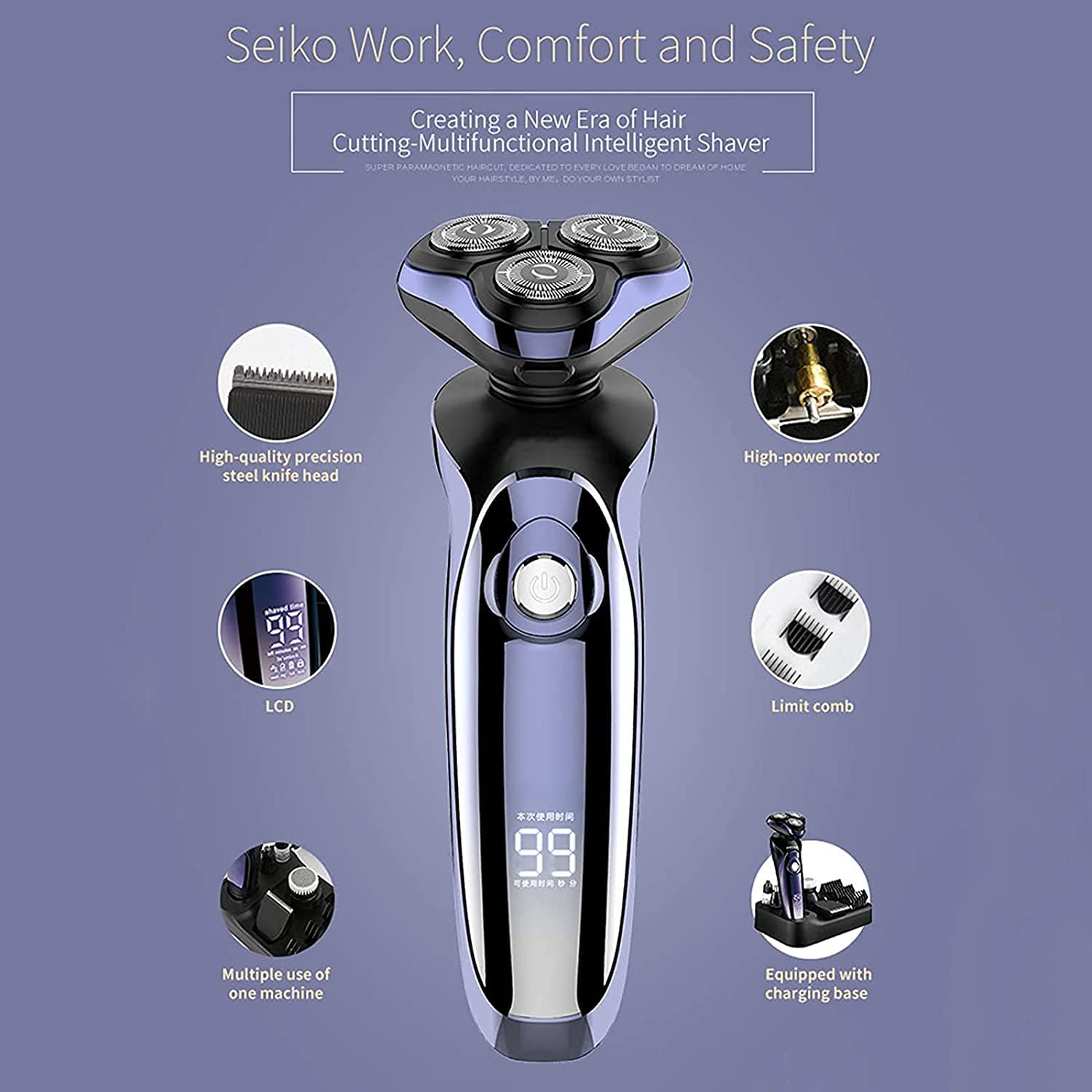 4-in-1 Rechargeable Electric Razor for Men - Rotary Shaver, Beard Trimmer, Nose & Hair Clippers - Professional Grooming Kit for Smooth Shaving & Styling at Home or Travel