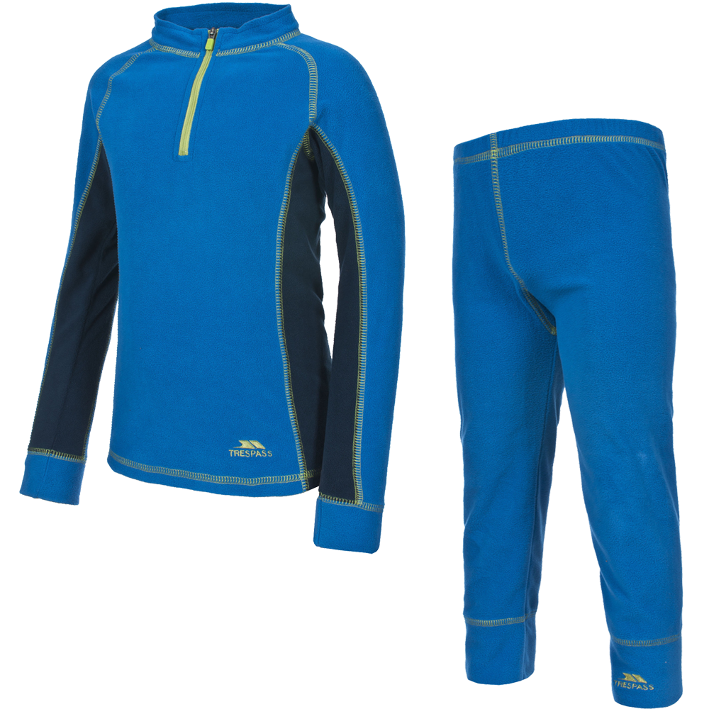 Trespass Bubbles Boys Microfleece Thermal Base Layer Set - Electric Blue | Warm Winter Underwear for Kids | Perfect for Skiing, Snowboarding & Outdoor Activities