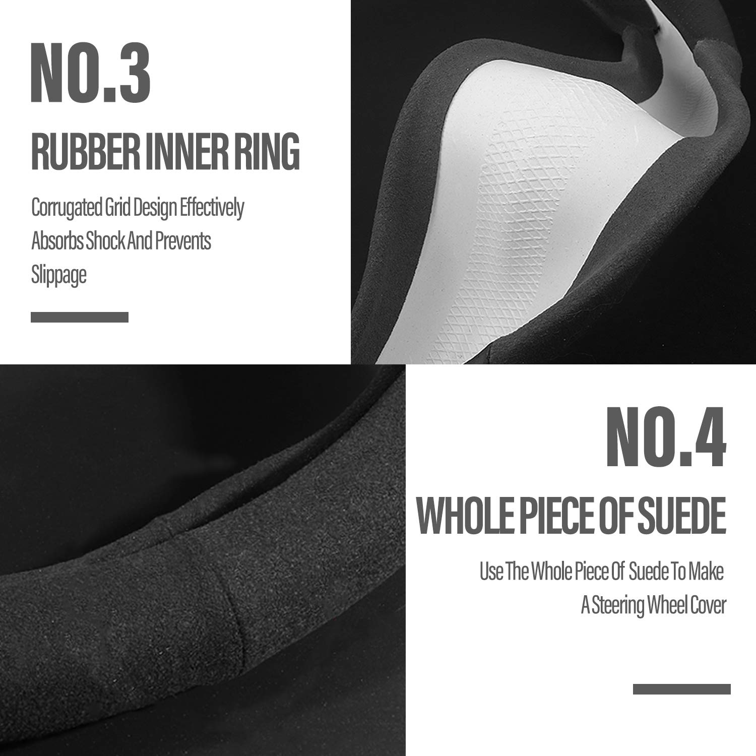 Ergocar Non-Slip D-Shaped Steering Wheel Cover - Premium Suede & Velvet Leather, Universal Fit for 38cm (15