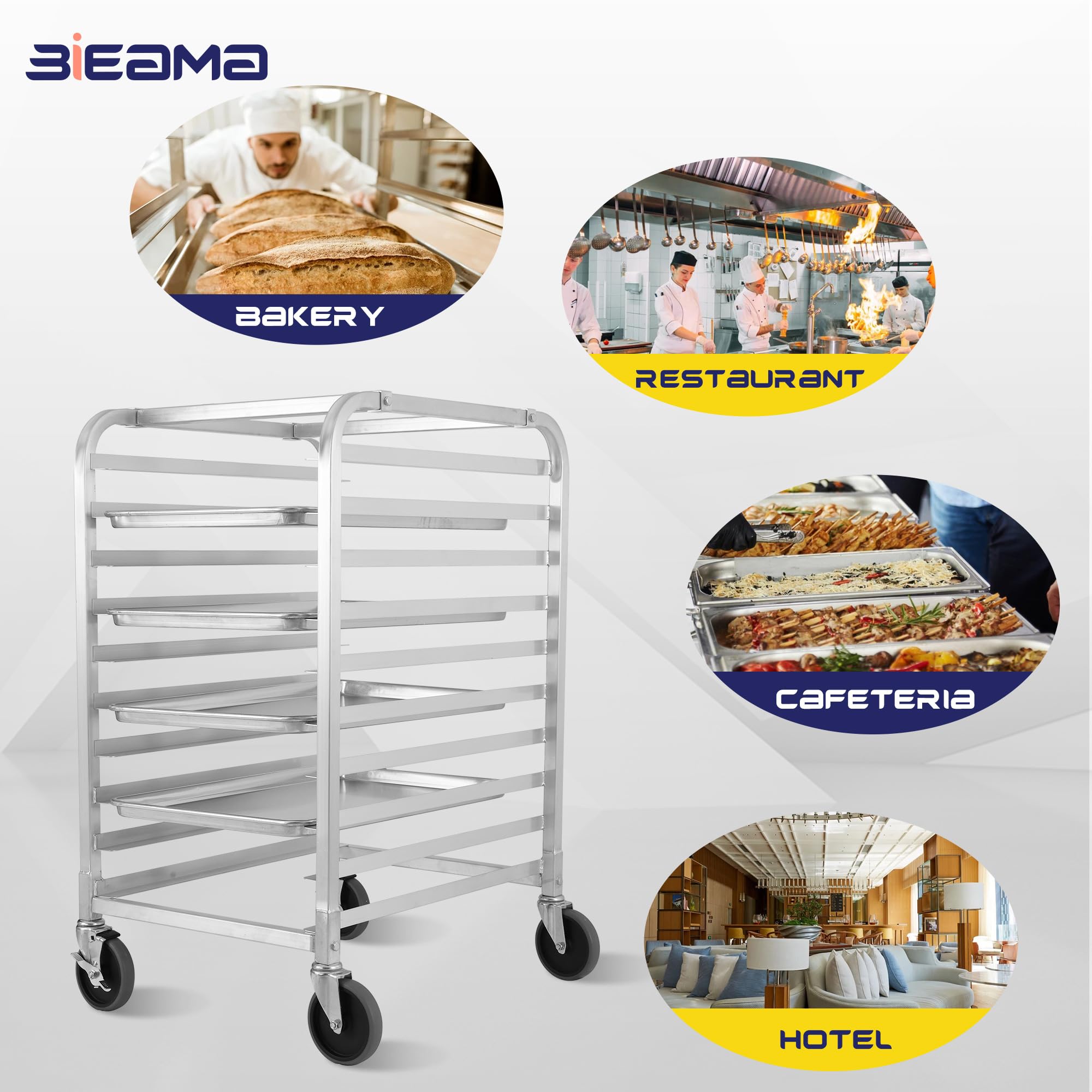 10-Tier Commercial Sheet Pan Rack - NSF Certified Aluminum Baking Rack with 4 Wheels for Bakery, Restaurant & Home Kitchen - Perfect for Cooling, Storing & Organizing Baking Sheets & Bun Pans