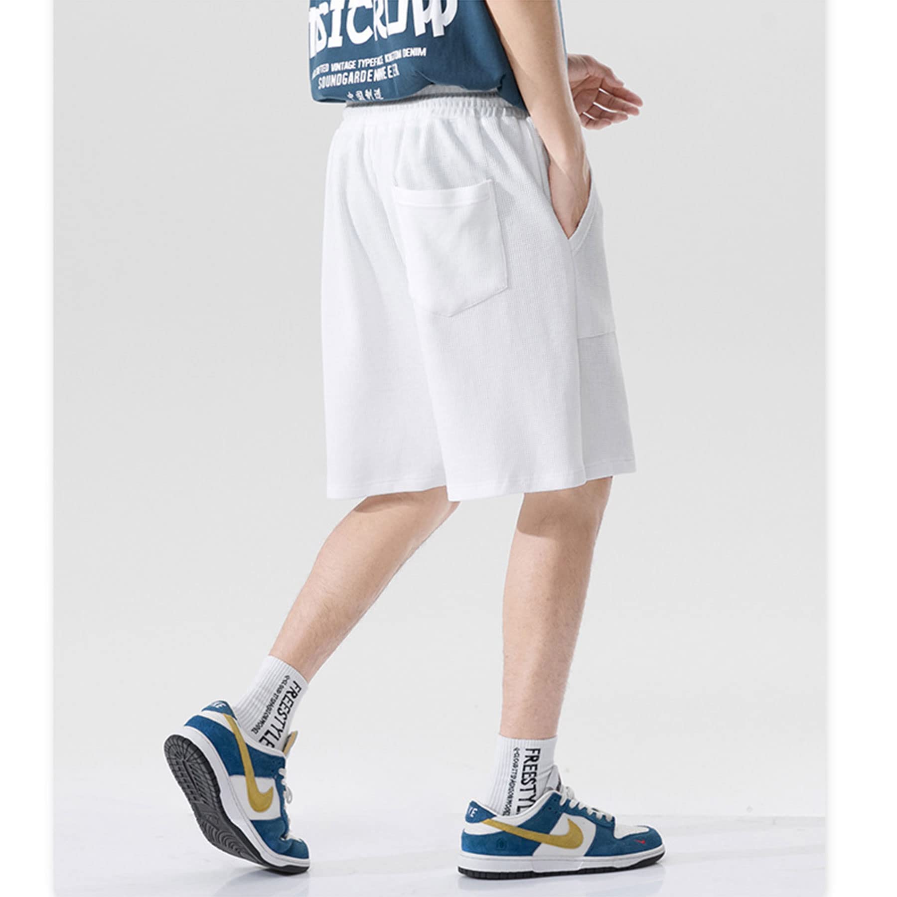 Men's Summer Waffle Shorts - Lightweight Casual Athletic Shorts with Drawstring Elastic Waistband & Pockets - Perfect for Gym, Running, Beach & Outdoor Activities