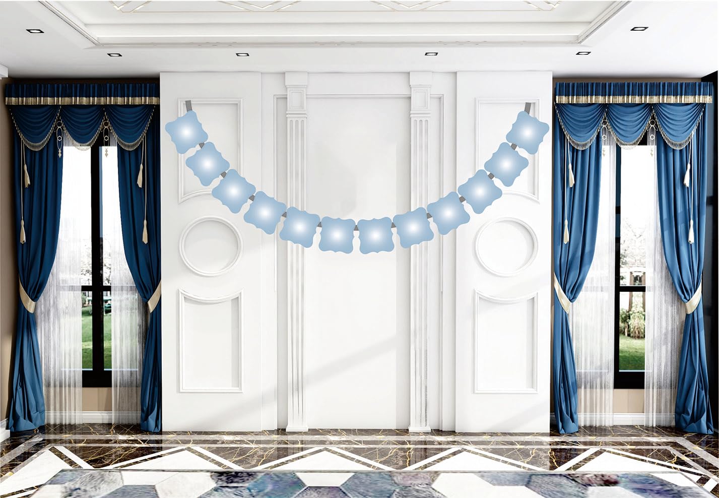 Dusty Blue Party Decorations - Photo String & Birthday Banner for Bridal Showers, Engagement & Baby Showers | Elegant Backdrop for Weddings & Celebrations