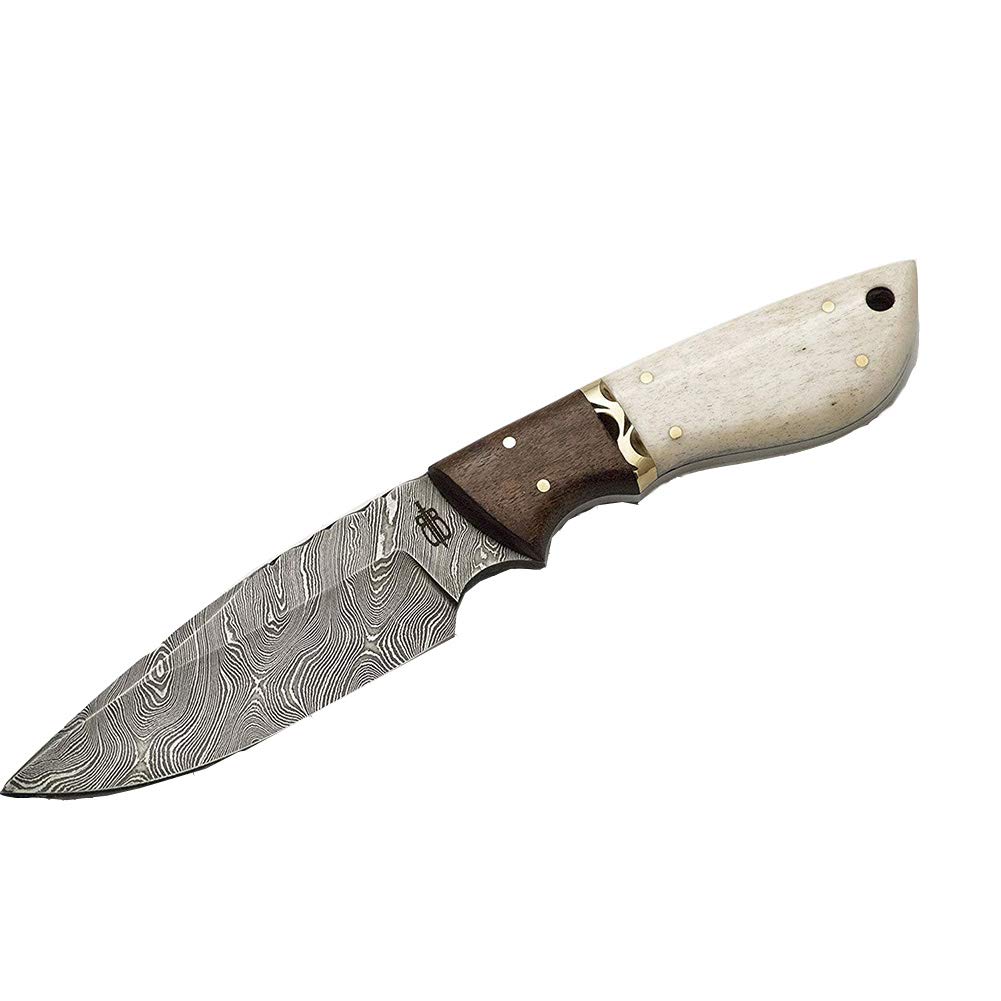 BucknBear Custom Handmade Damascus Steel Hunting Knife - Fixed Blade with Bone/Walnut Handle - Perfect for Outdoor Camping, Hunting & Survival Gear