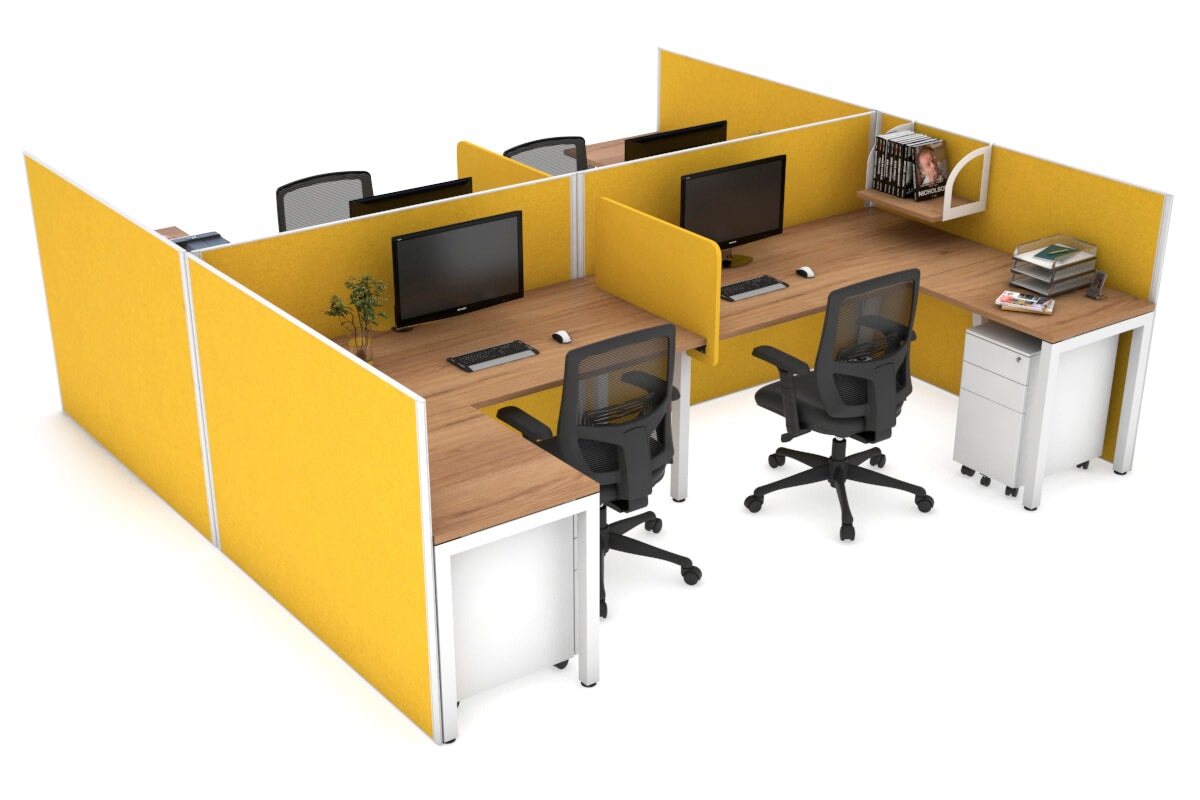 Quadro Square Legs 4-Person Corner Workstation - H Configuration White Frame (1800L x 1800W with Cable Management) - Perfect for Office, Conference Room & Collaborative Workspaces