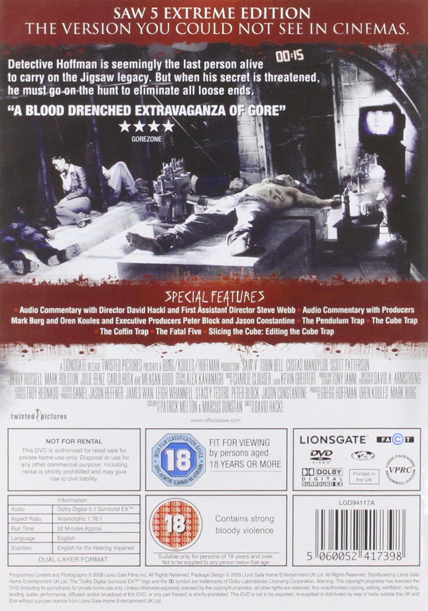Buy Saw V DVD - Horror Movie Collection, Jigsaw Killer Thriller Film | Perfect for Halloween Movie Nights & Horror Fans