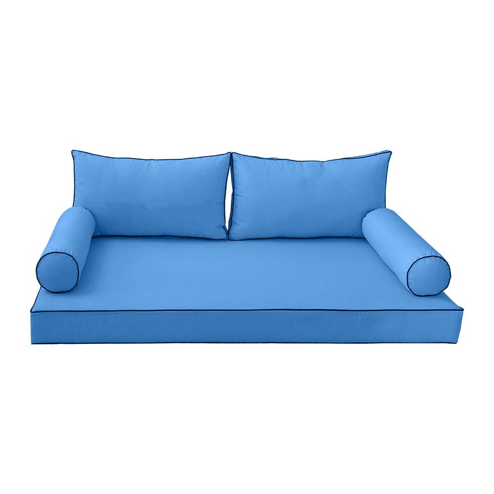 5-Piece Contrast Pipe Outdoor Daybed Mattress Cushion Set with Bolster Pillows - Twin Size AD102 - Perfect for Patio, Poolside & Garden Lounging