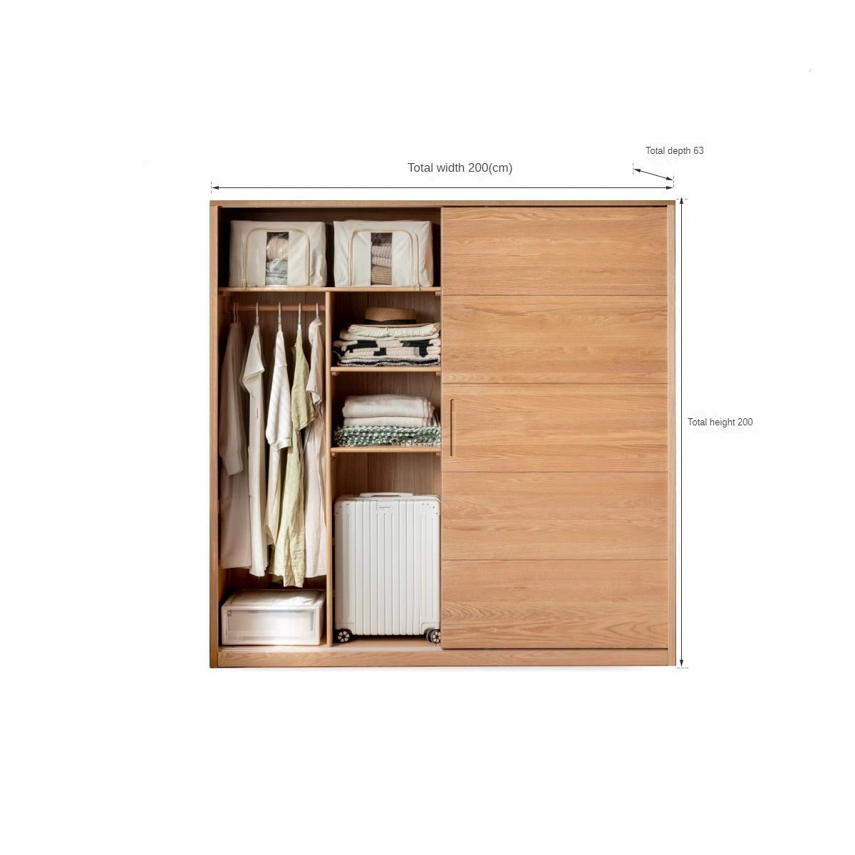 Solid Oak Wood Sliding Door Wardrobe Closet - Modern & Durable Storage for Bedroom, Living Room, or Walk-In Closet Organization