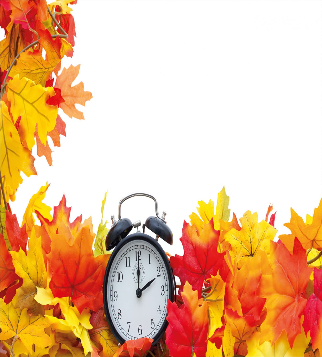 Ambesonne Autumn Leaves Alarm Clock Duvet Cover Set - 2 Pack Queen Size Bedding with 2 Duvet Covers & 4 Pillowcases, White and Orange Fall Season Theme - Perfect for Cozy Autumn Bedrooms and Seasonal Home Decor