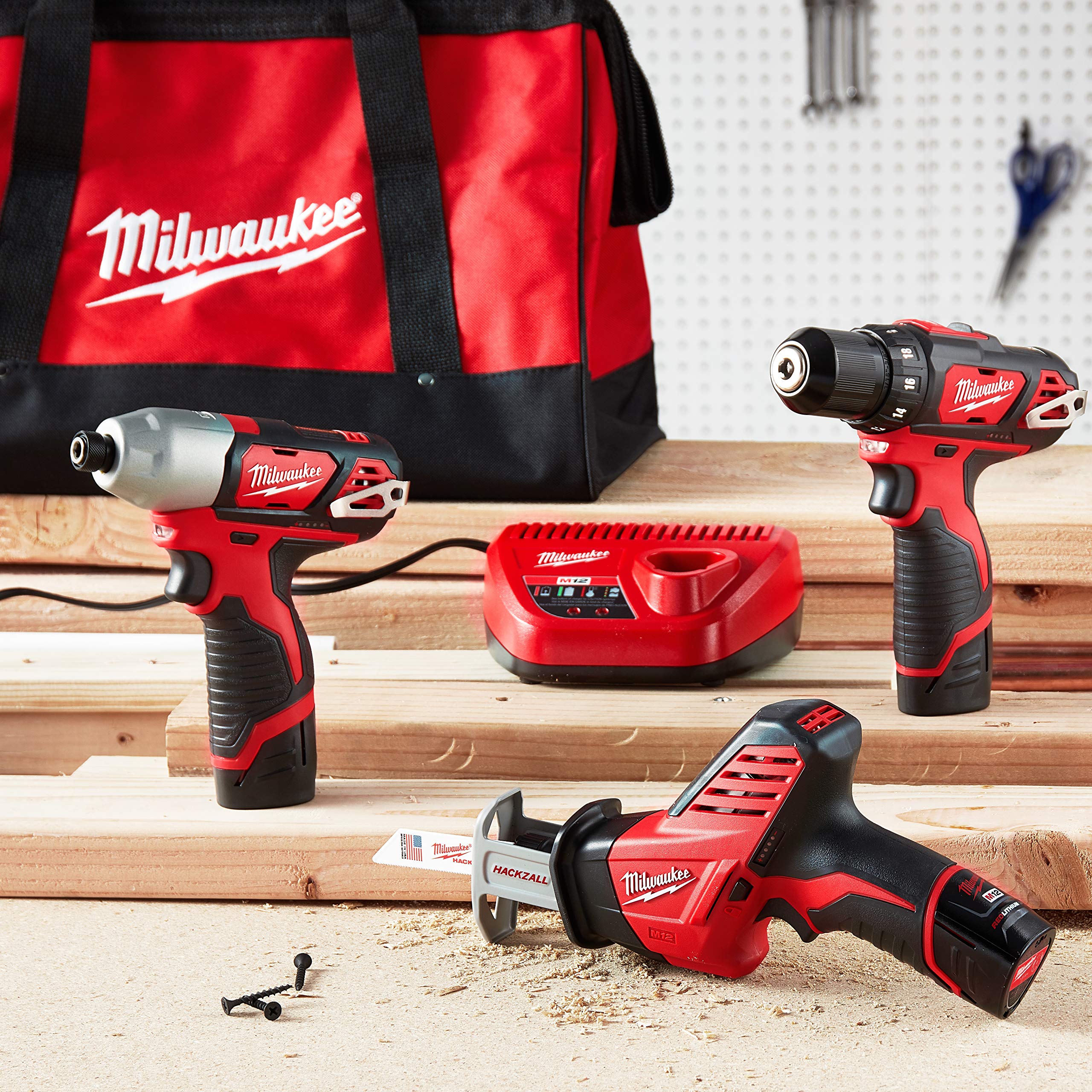 Milwaukee 249823 M12 Cordless Lithium-Ion 3-Tool Combo Kit - Drill, Impact Driver, and Reciprocating Saw Set for DIY, Construction, and Home Improvement Projects