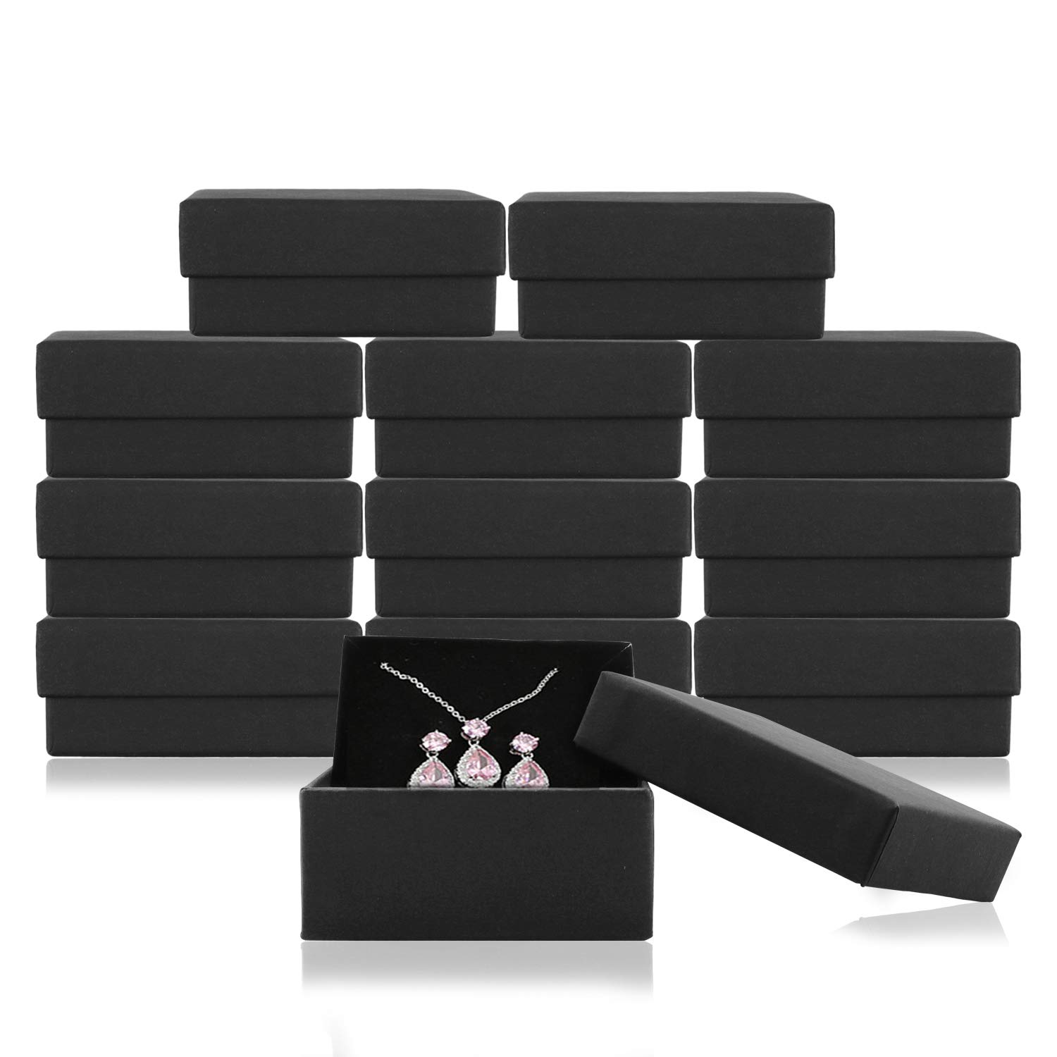 12-Piece Black Square Jewelry Gift Box Set - Necklace, Earring & Ring Storage Case (3.27x3.27x1.38 Inches) - Cotton Filled Cardboard Jewelry Boxes for Wedding, Birthday & Anniversary Gifts
