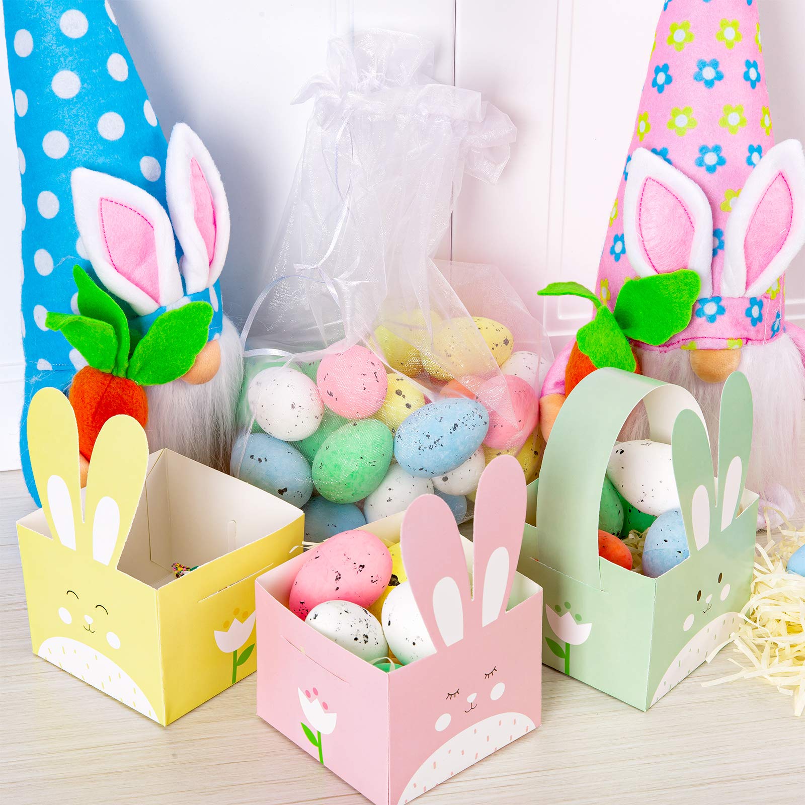 24pcs Easter Treat Boxes with Handles - Cute Bunny Rabbit Shaped Candy Cookie Goodie Box Holders for Easter Gifts, Classroom Party Favors & School Supplies | Perfect for Easter Egg Hunts, Classroom Rewards & Holiday Celebrations
