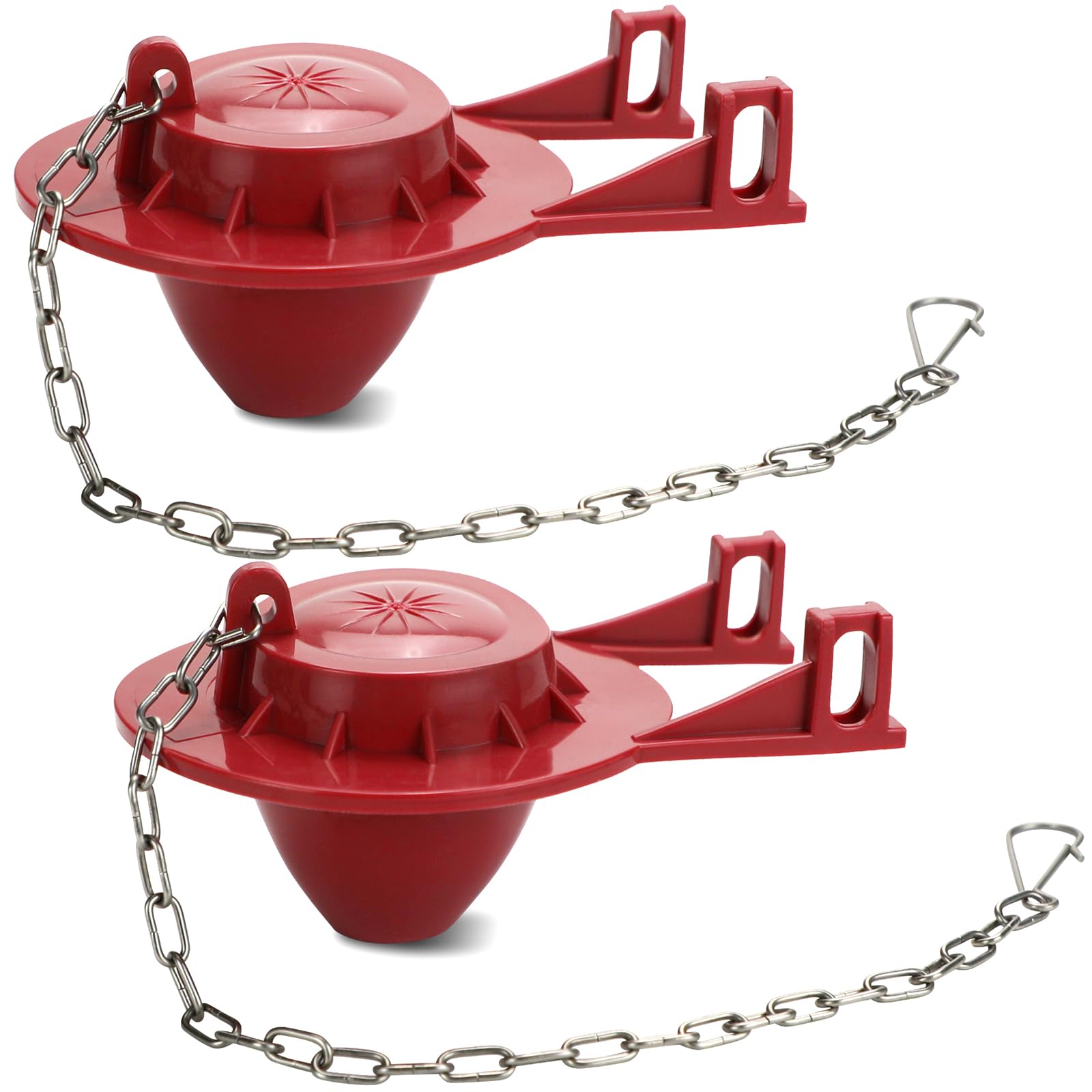 2 Pack Universal 2-Inch Toilet Flapper Replacement Kit - High Performance Toilet Tank Flapper with Stainless Steel Chain & Hook, Durable Rubber Seal, Easy Installation (Red) - Perfect for Leaky Toilets, Home Bathroom Repair & Water Conservation