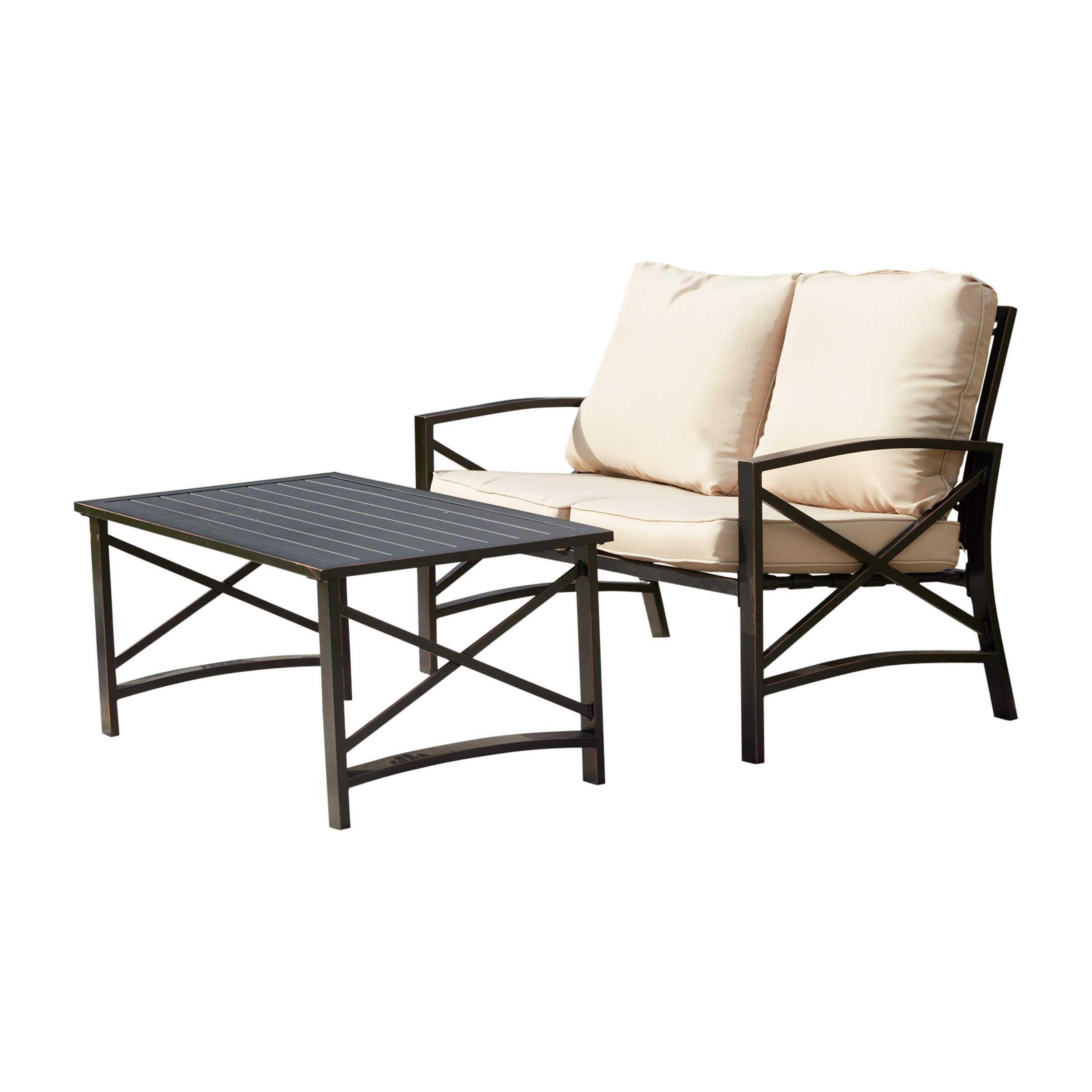 LOKATSE HOME 2-Piece Outdoor Loveseat Set with Cushions & Coffee Table - Durable Metal Patio Conversation Furniture for Garden, Backyard, and Poolside Relaxation