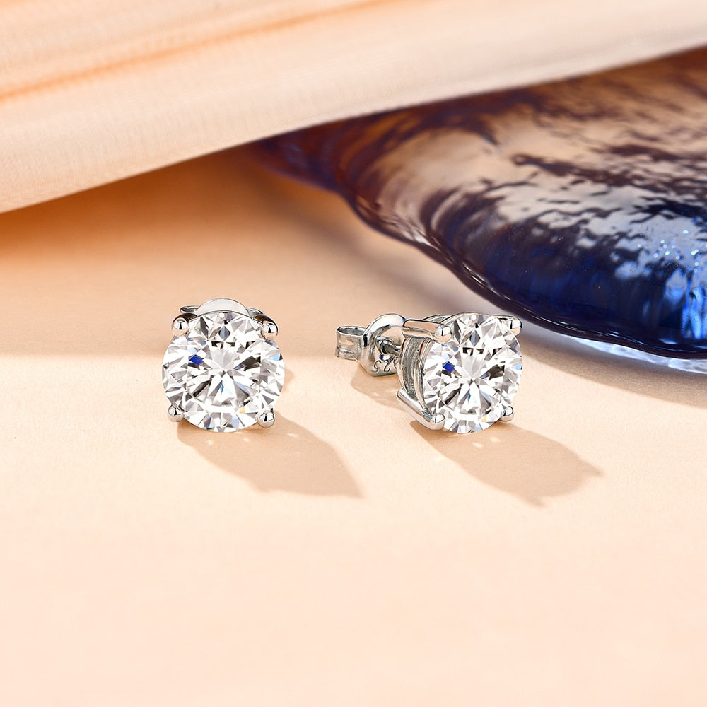 Moissanite Stud Earrings for Women - 1ct Round Cut Diamond Simulant Earrings | Hypoallergenic 14K Gold Plated | Perfect for Everyday Wear, Wedding & Gift Giving