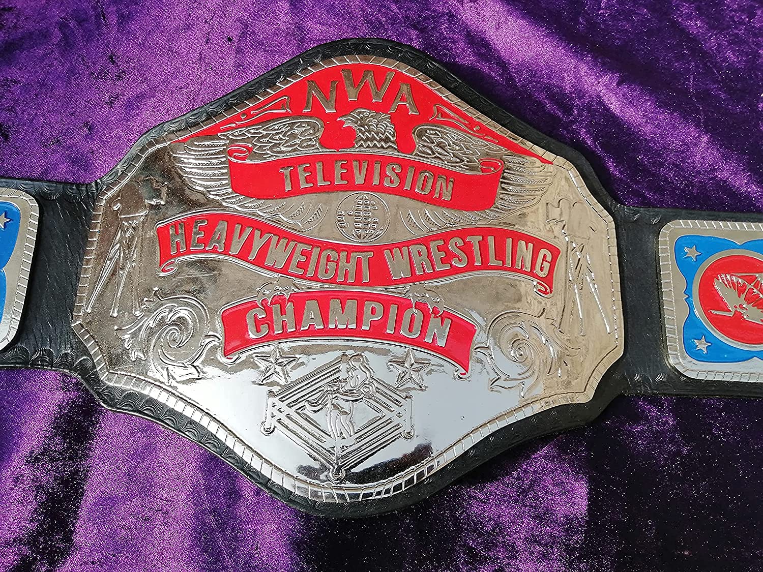 NWA Television Championship Belt Replica - 4mm Zinc Alloy Plates with Genuine Cow Leather Strap for Adults | Wrestling Collectible, Cosplay Costume, Sports Fan Gift