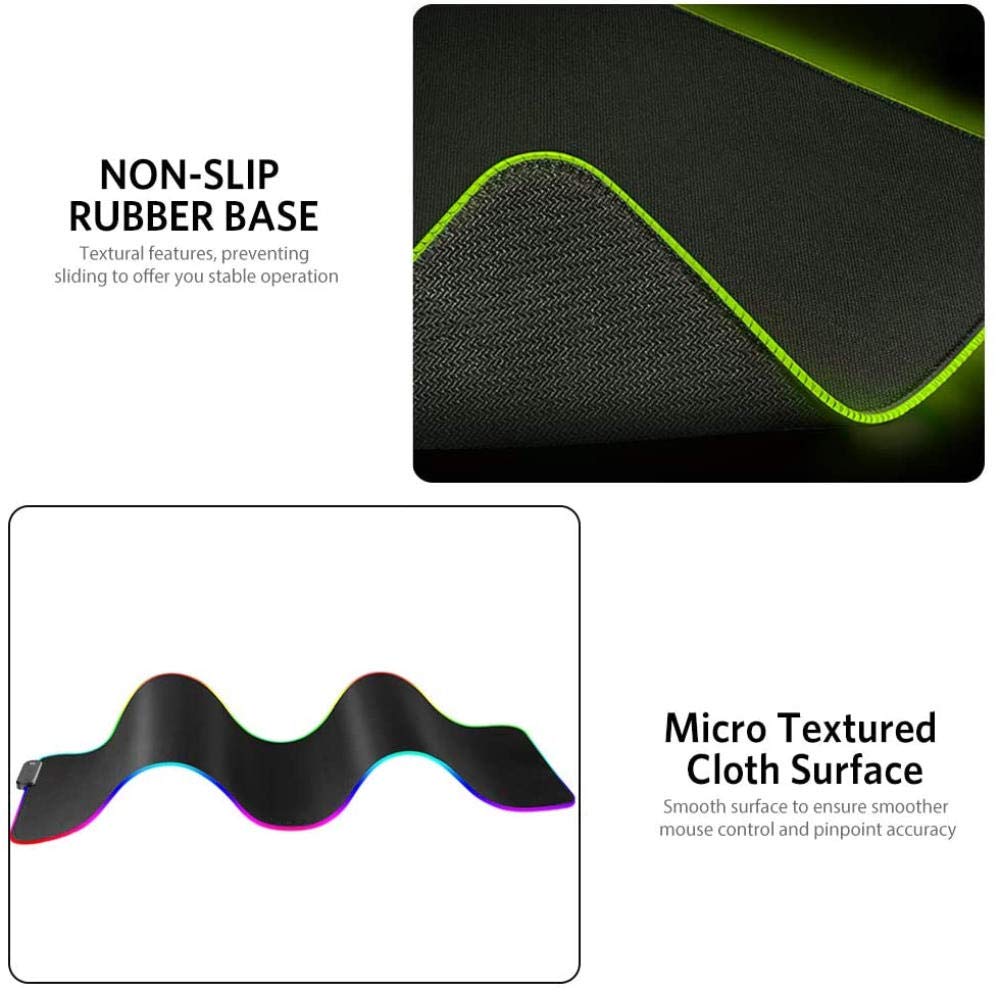 RGB Gaming Mouse Pad - XXL Large LED Mouse Mat with 14 Lighting Modes, Non-Slip Durable Stitched Edges (35.4