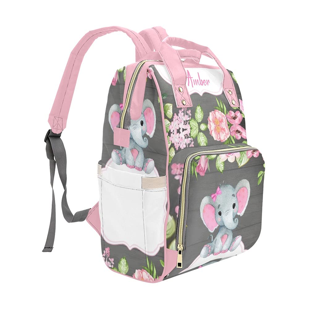 **Personalized Pink Elephant Diaper Backpack - Waterproof Baby Nursing Bag for Travel, Daycare & Outings - Cute Baby Shower Gift for Moms**    *(Use Case: Perfect for moms on-the-go, hospital visits, park trips, and everyday essentials storage.)*