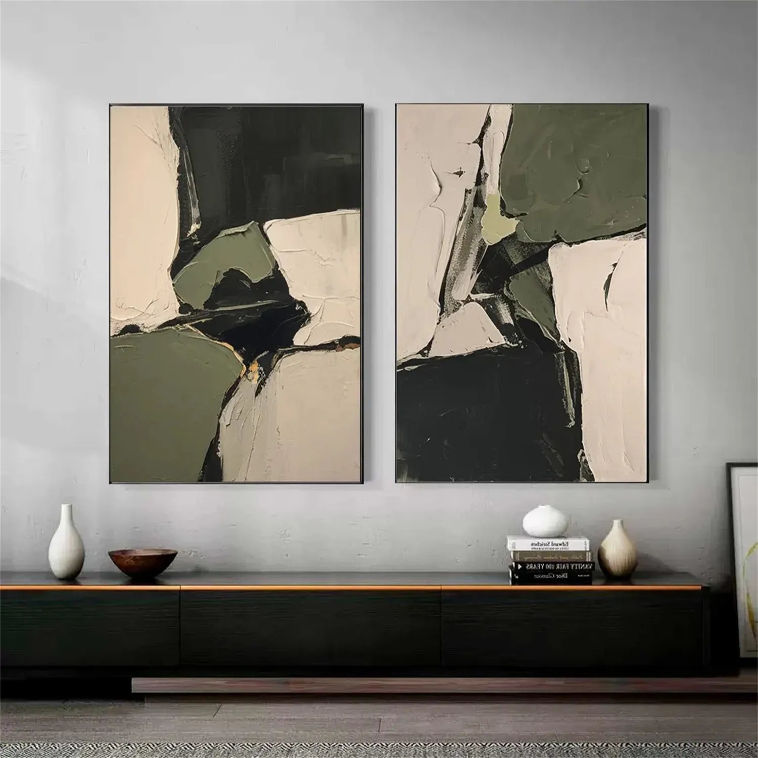 Abstract Blue and Green Wall Art Set of 2 Canvas Prints - Modern Home Decor for Living Room, Bedroom & Office #BG085